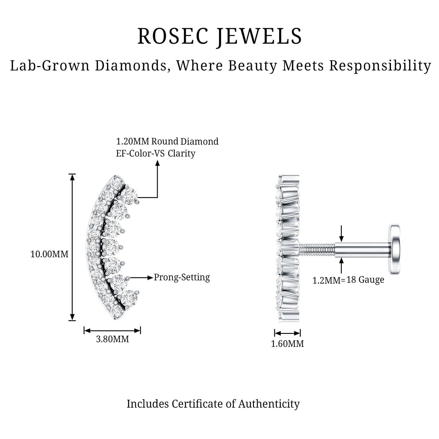Certified Diamond Curved Cartilage Earring for Women