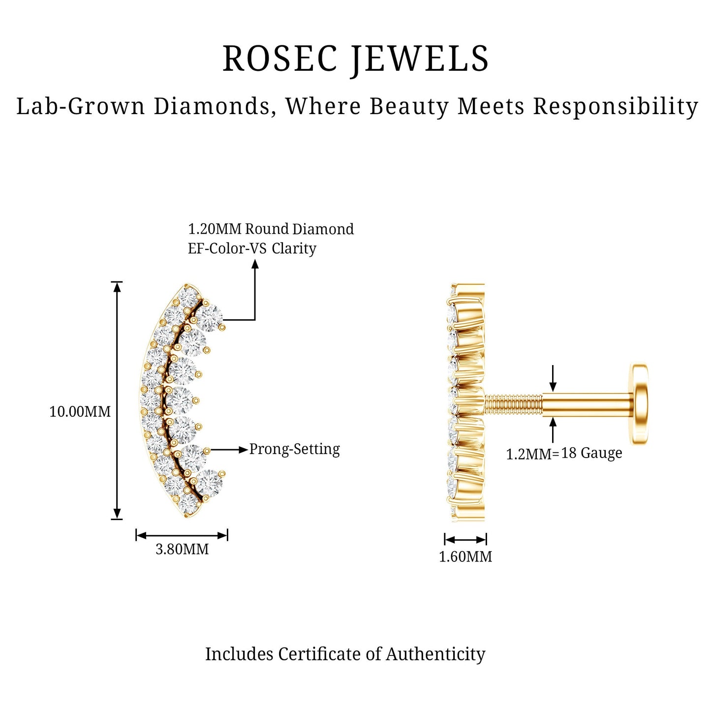 Certified Diamond Curved Cartilage Earring for Women