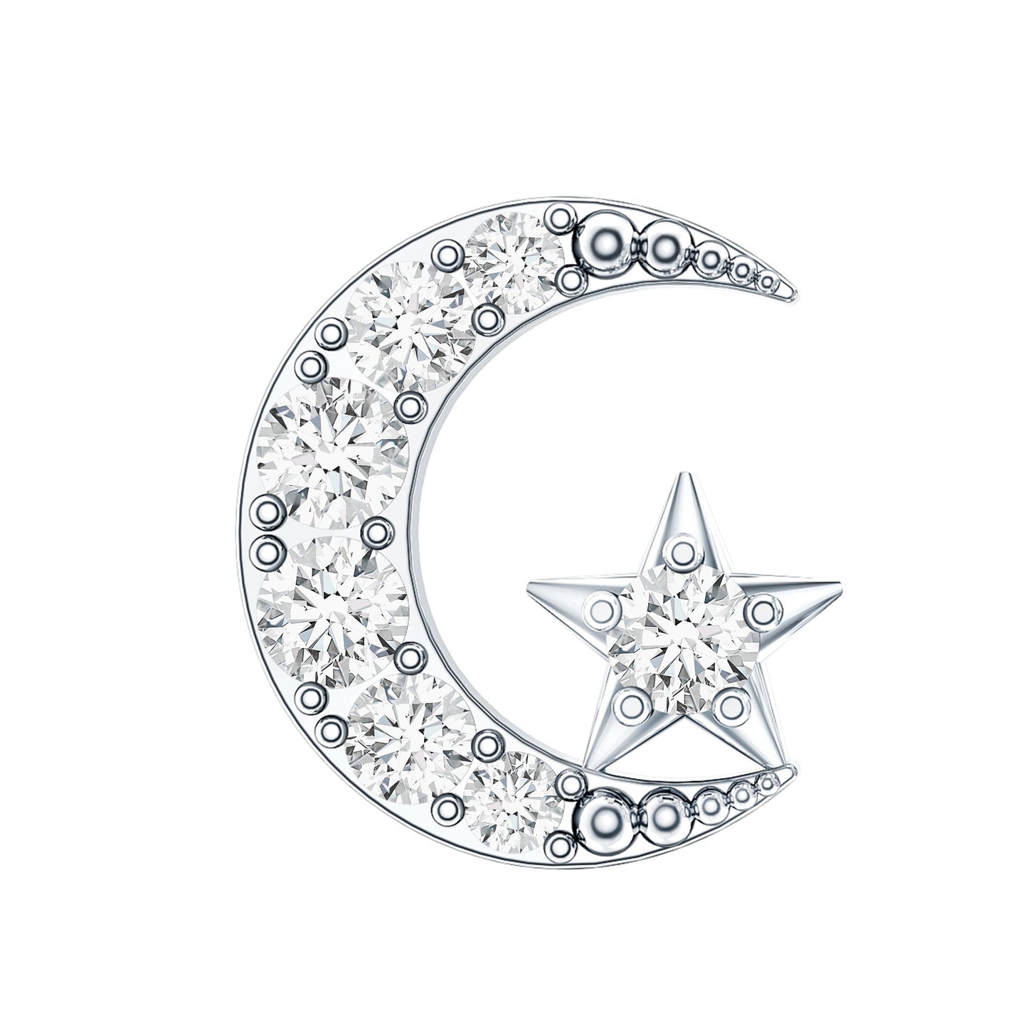 Certified Diamond Crescent Moon Helix Earring with Star