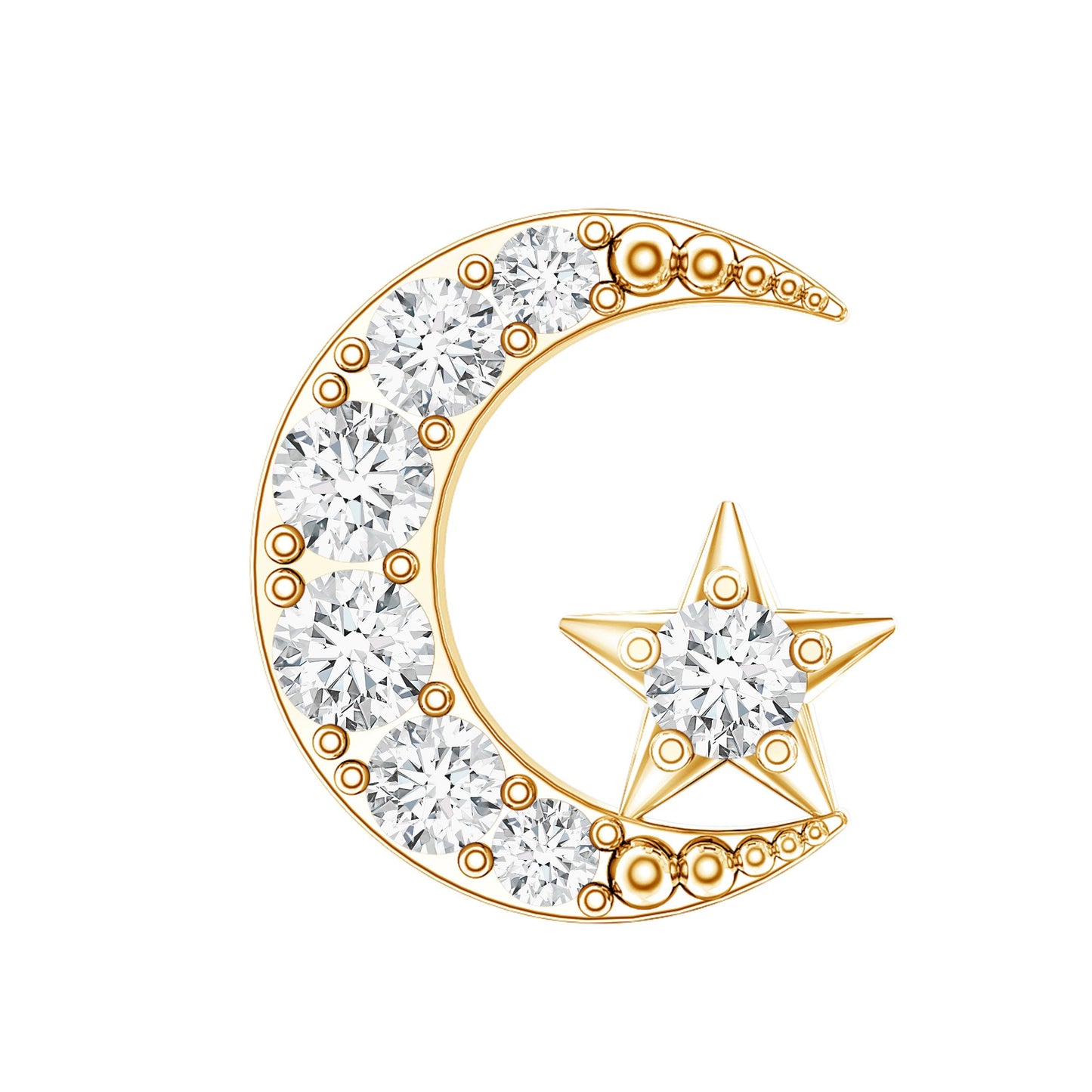 Certified Diamond Crescent Moon Helix Earring with Star