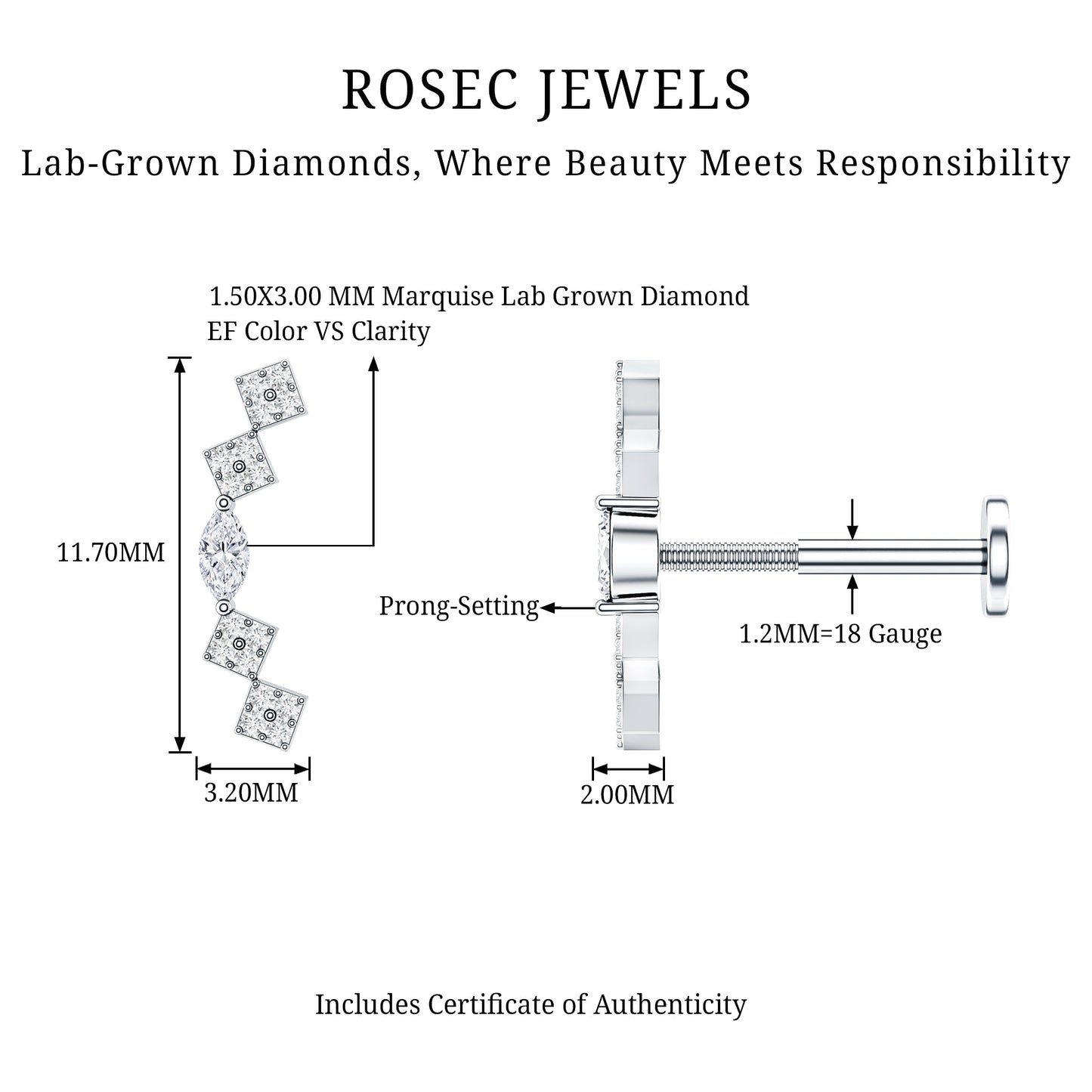 Elegant Diamond Ear Crawler Earring for Helix Piercing