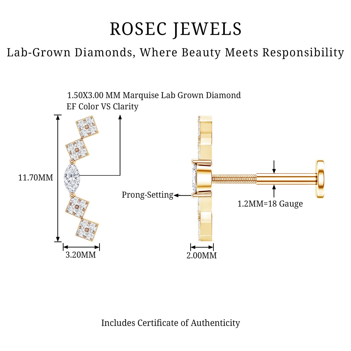 Elegant Diamond Ear Crawler Earring for Helix Piercing