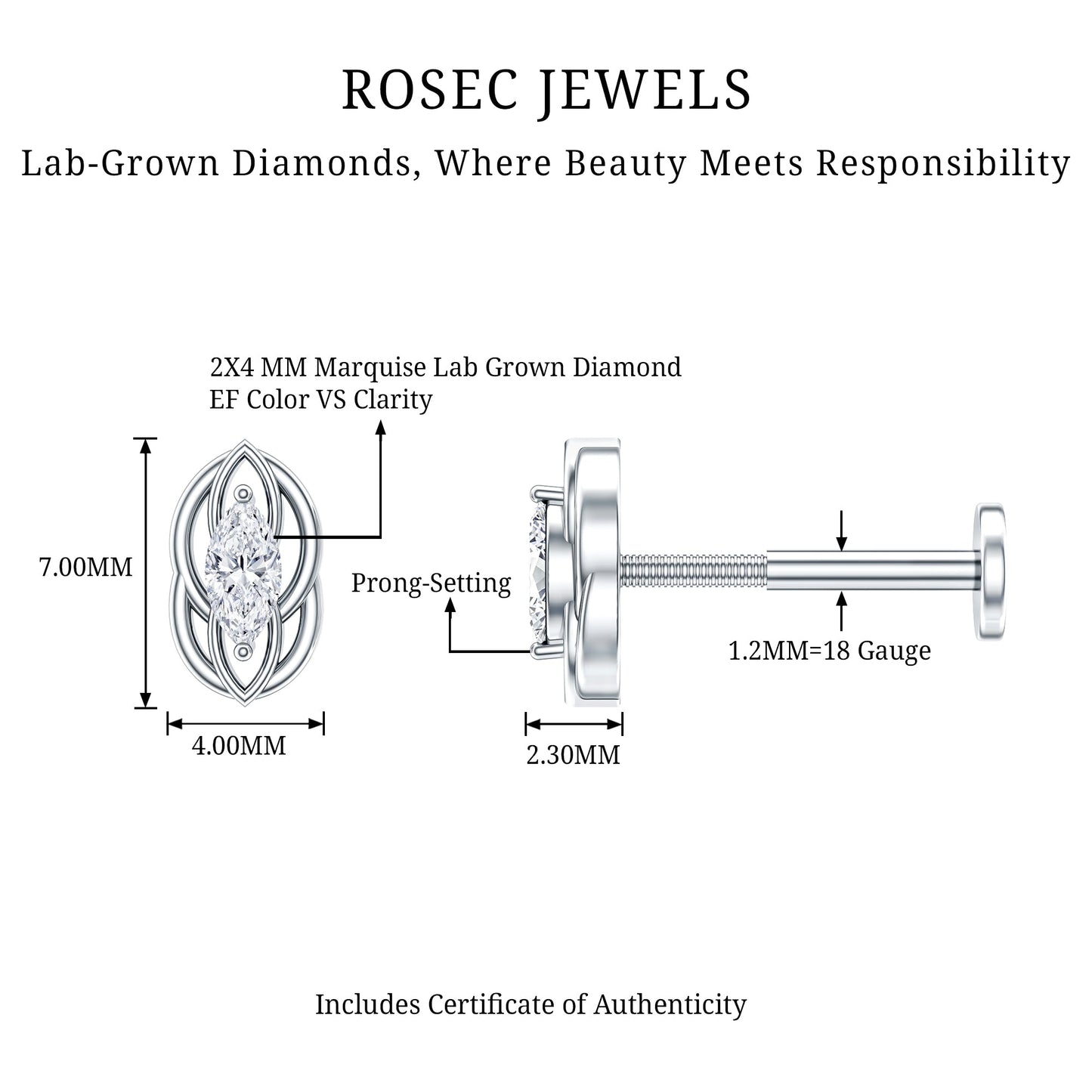 Marquise Diamond Solitaire Cartilage Earring