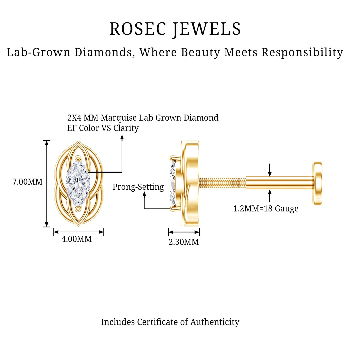 Marquise Diamond Solitaire Cartilage Earring