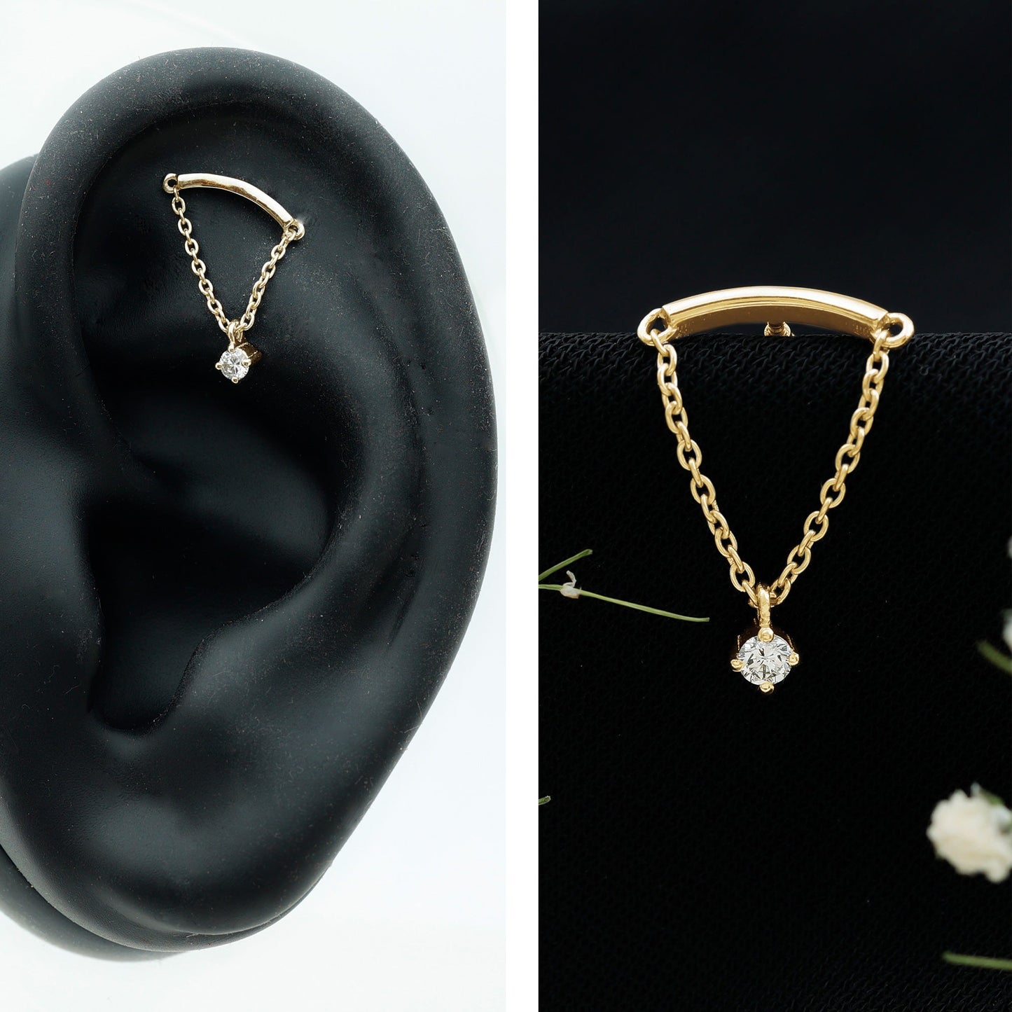 Single Diamond Hidden Helix Earring with Chain