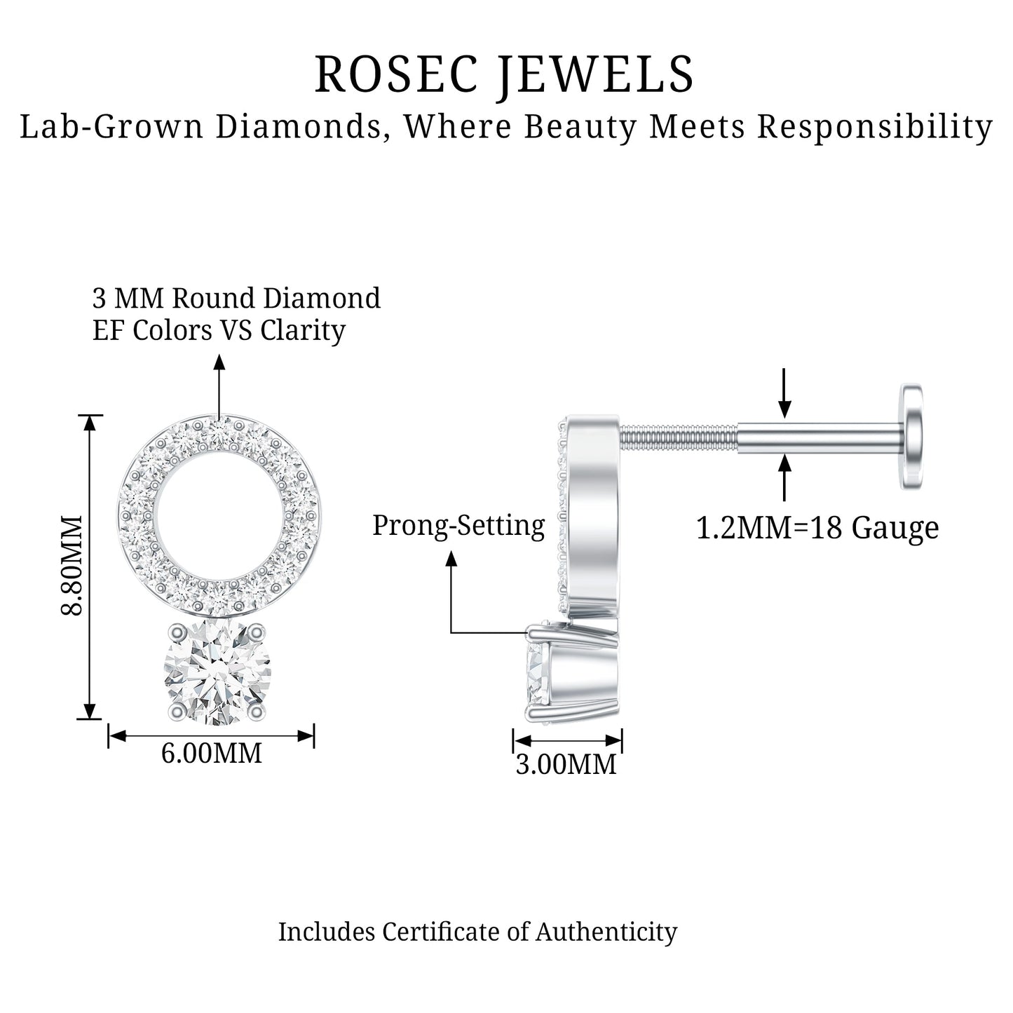 Minimalist Diamond Open Circle Helix Earring