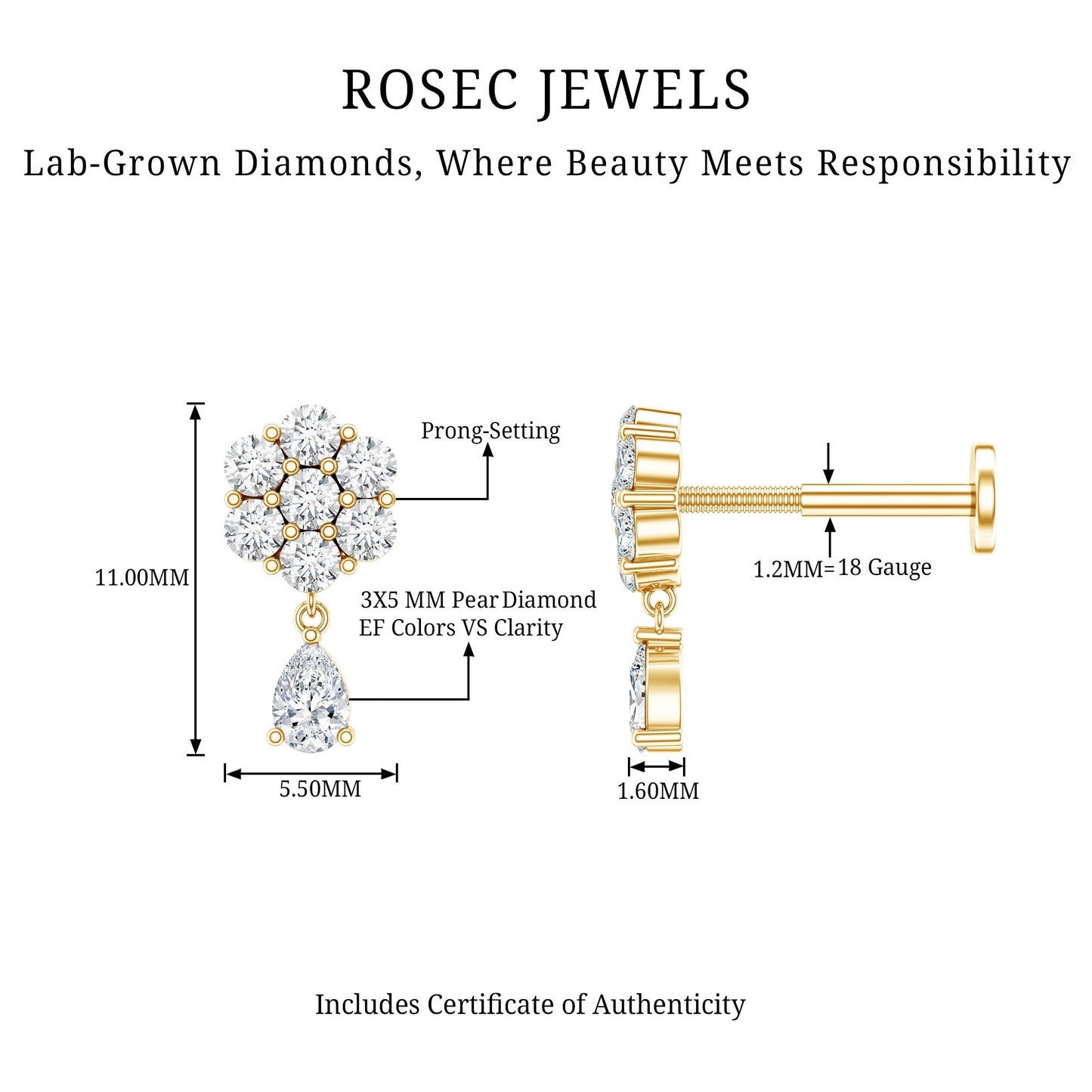 Elegant Diamond Flower Cartilage Drop Earring