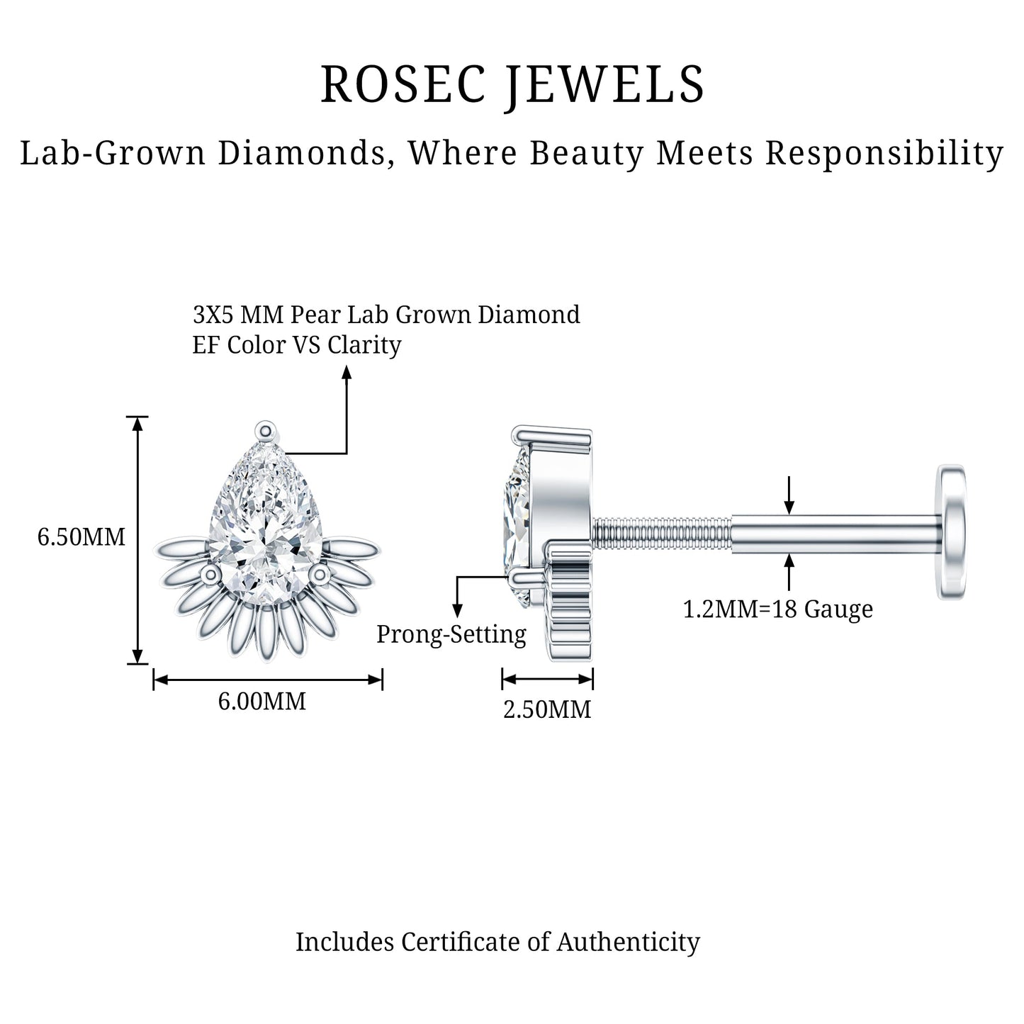 Pear Shape Diamond Solitaire Helix Earring