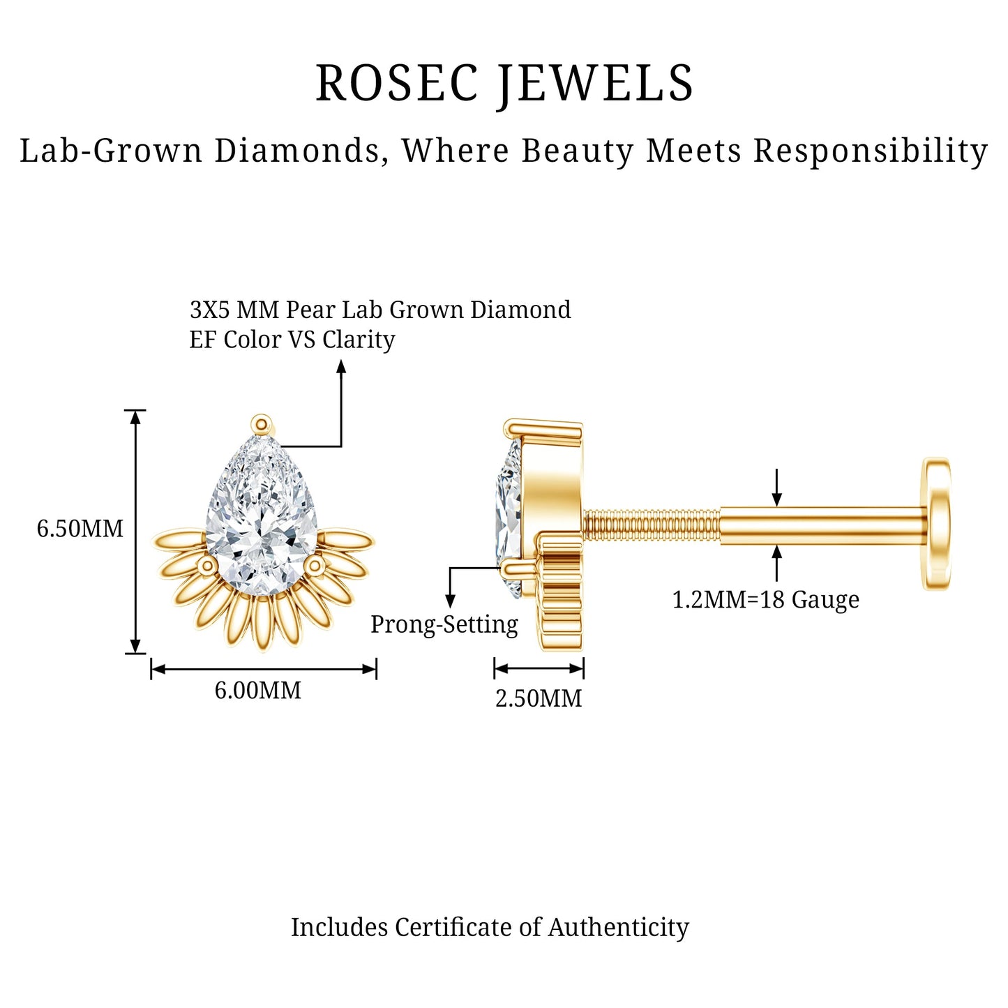 Pear Shape Diamond Solitaire Helix Earring