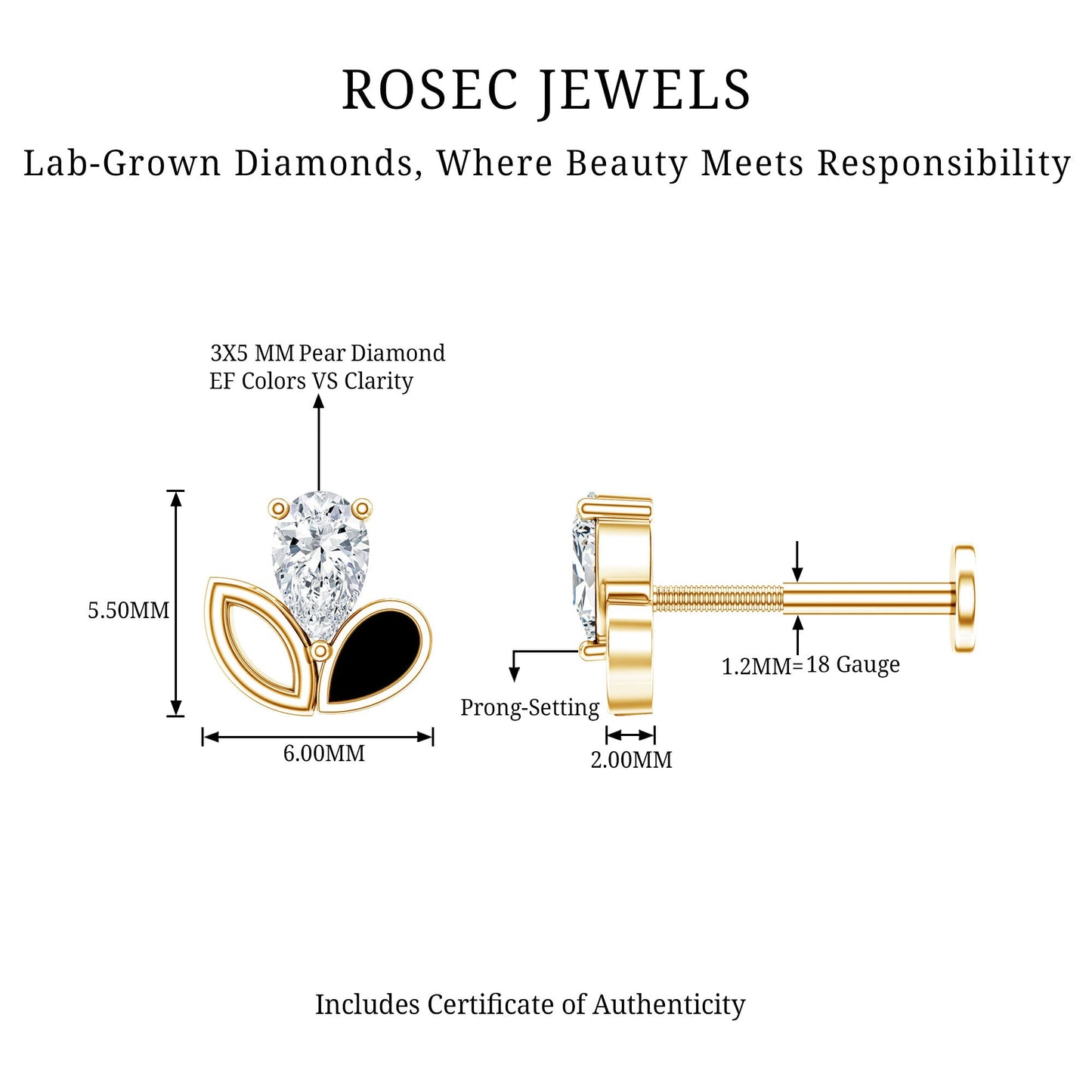 Pear Shape Diamond Leaf Earring for Helix Piercing