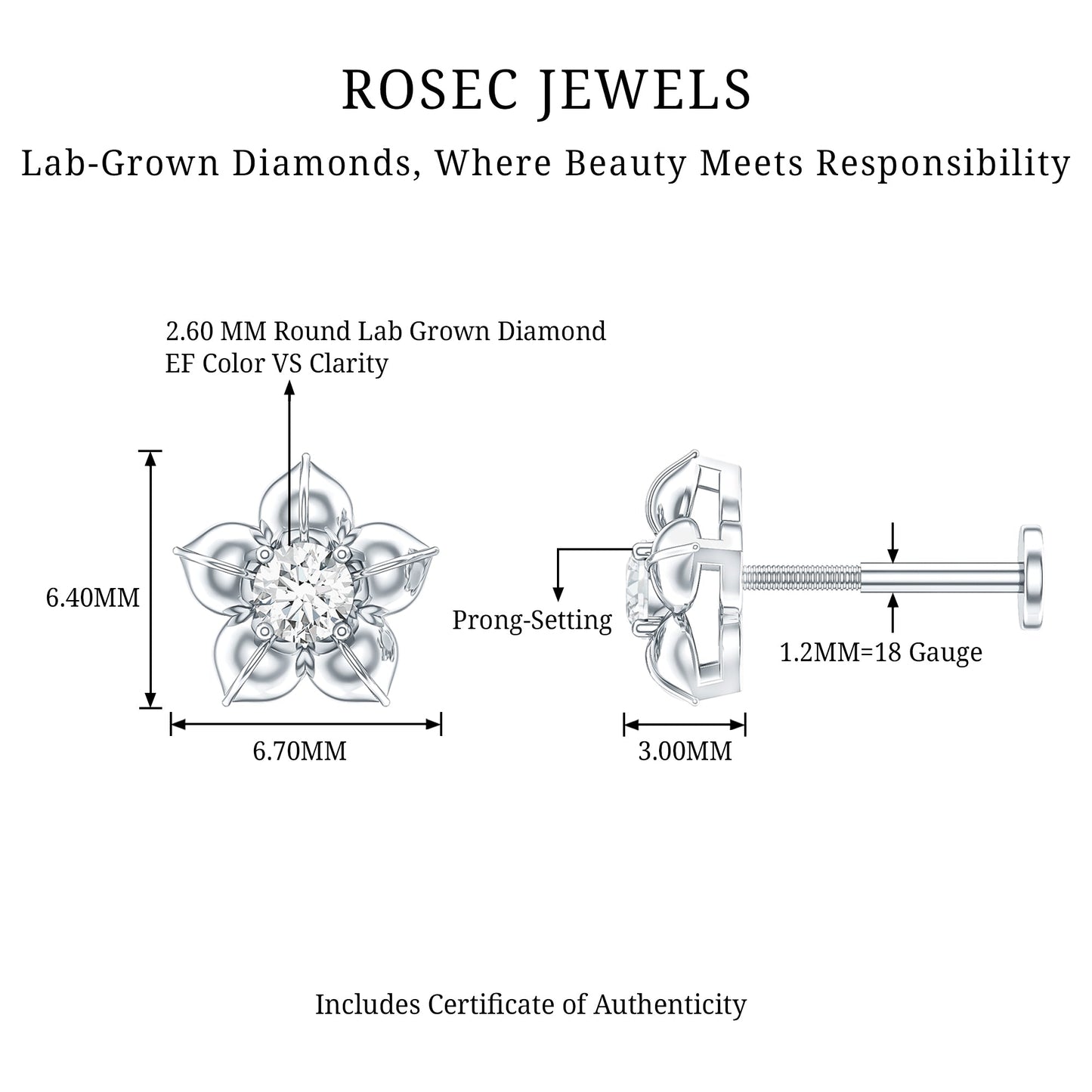 Minimal Diamond Flower Earring for Helix Piercing