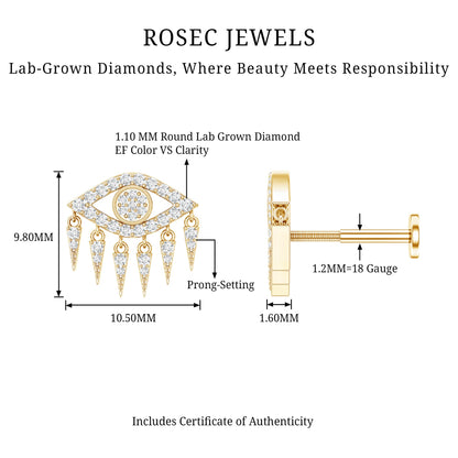 Diamond Evil Eye Earring for Upper Lobe Piercing