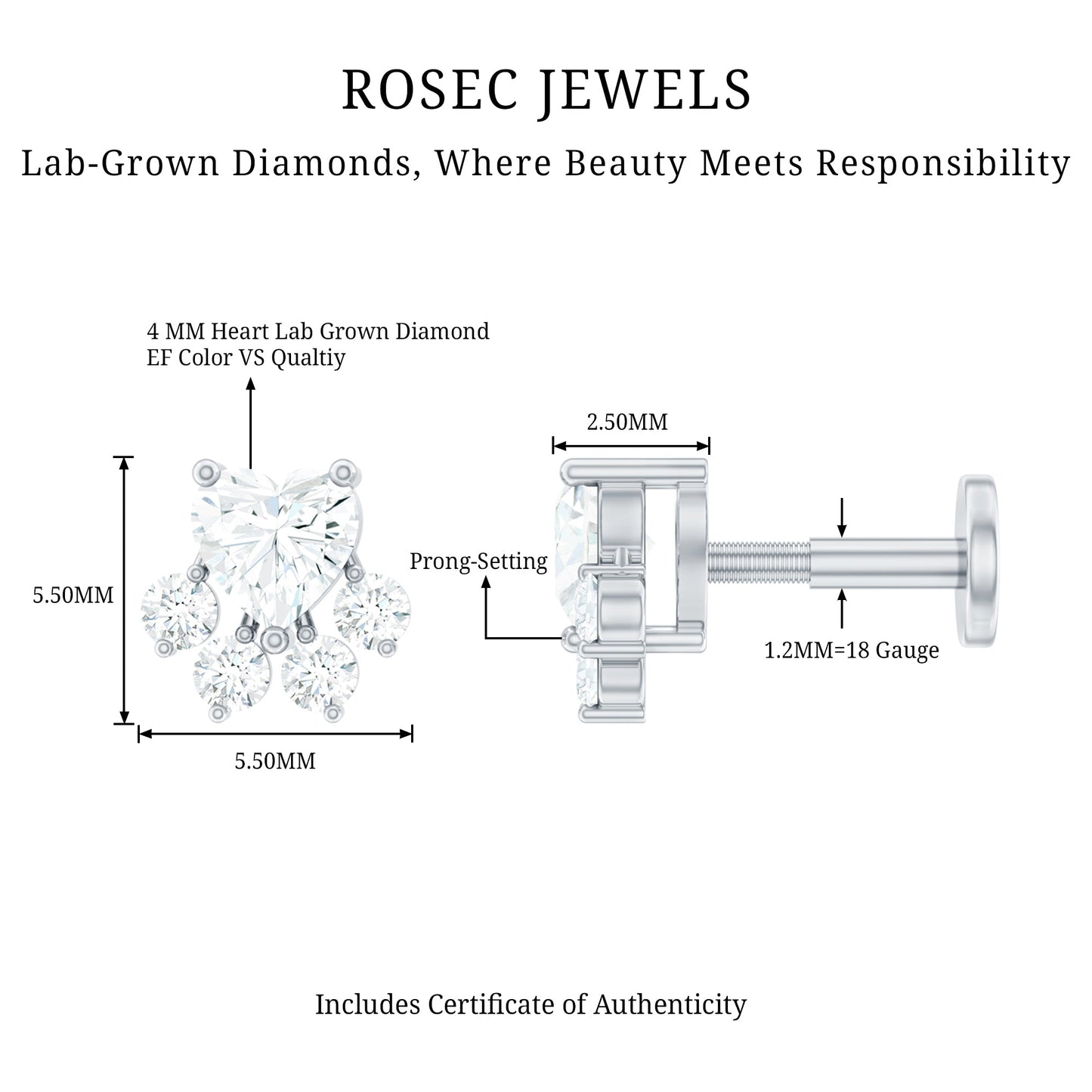 Heart Shape Diamond Dog Paw Earring for Helix Piercing
