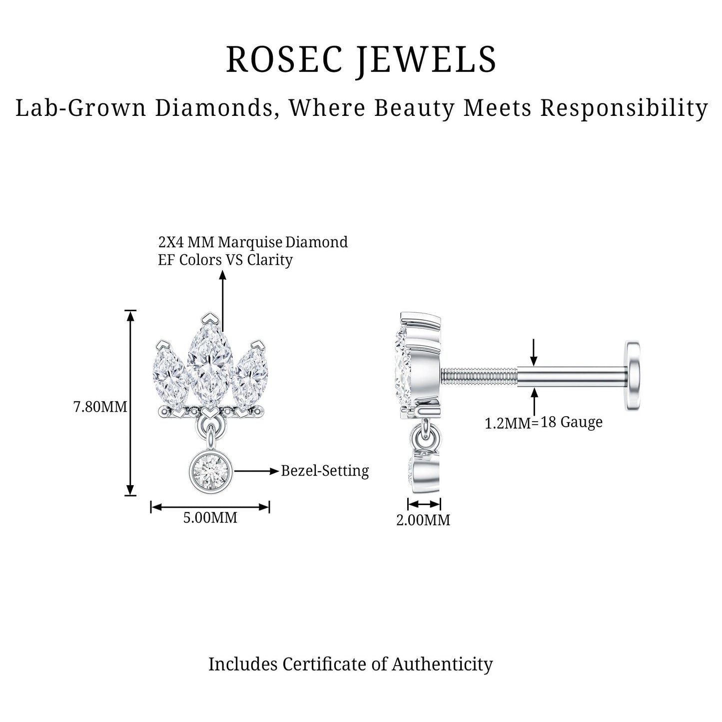 Three Marquise Shape Diamond Helix Drop Earring