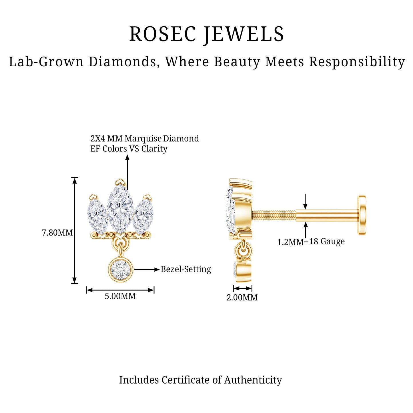 Three Marquise Shape Diamond Helix Drop Earring