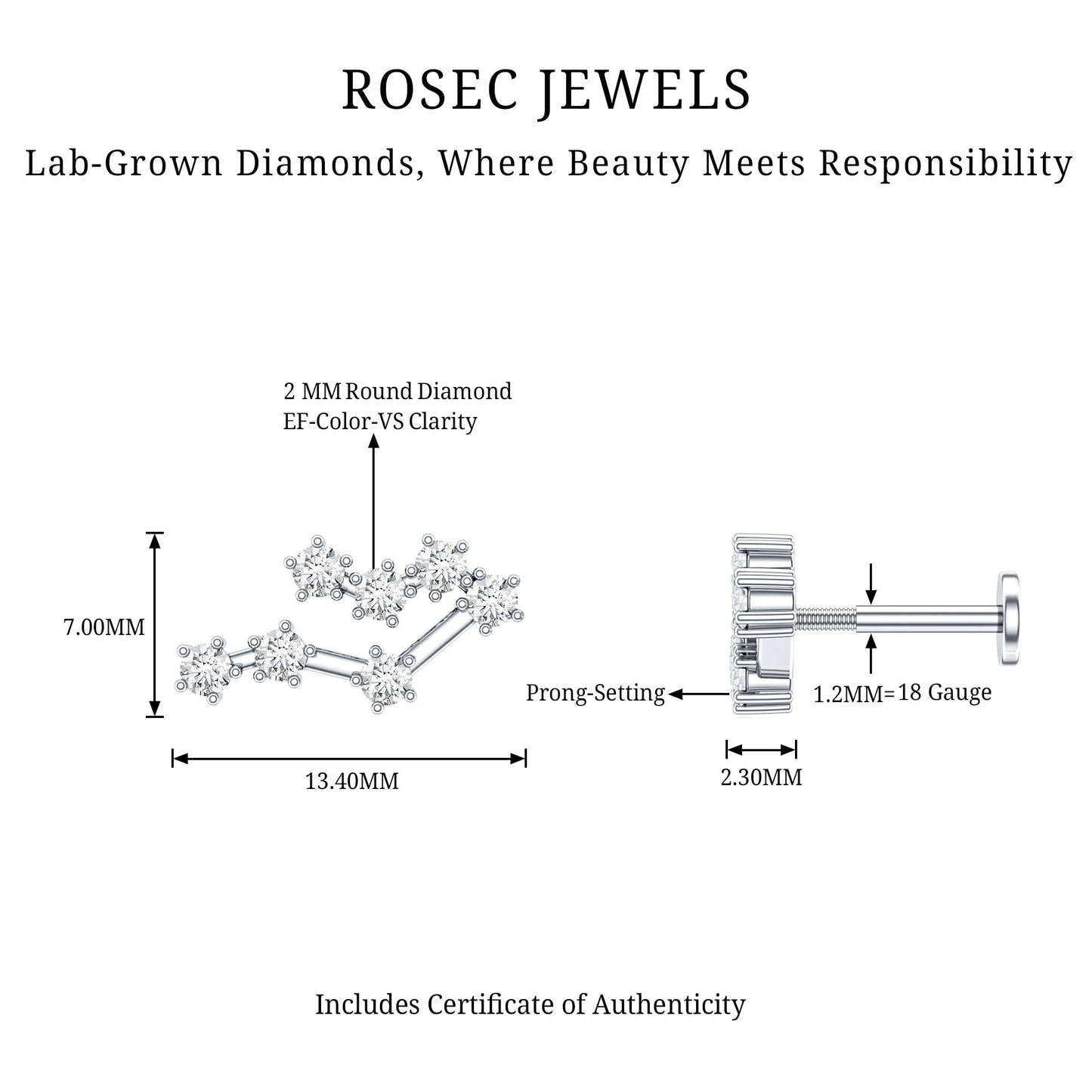 Round Diamond Gemini Zodiac Cartilage Earring