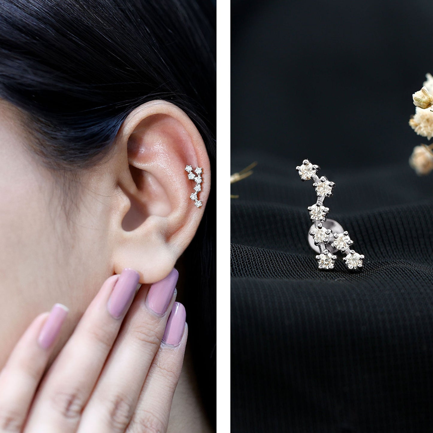 Diamond Virgo Constellation Earring for Cartilage Piercing