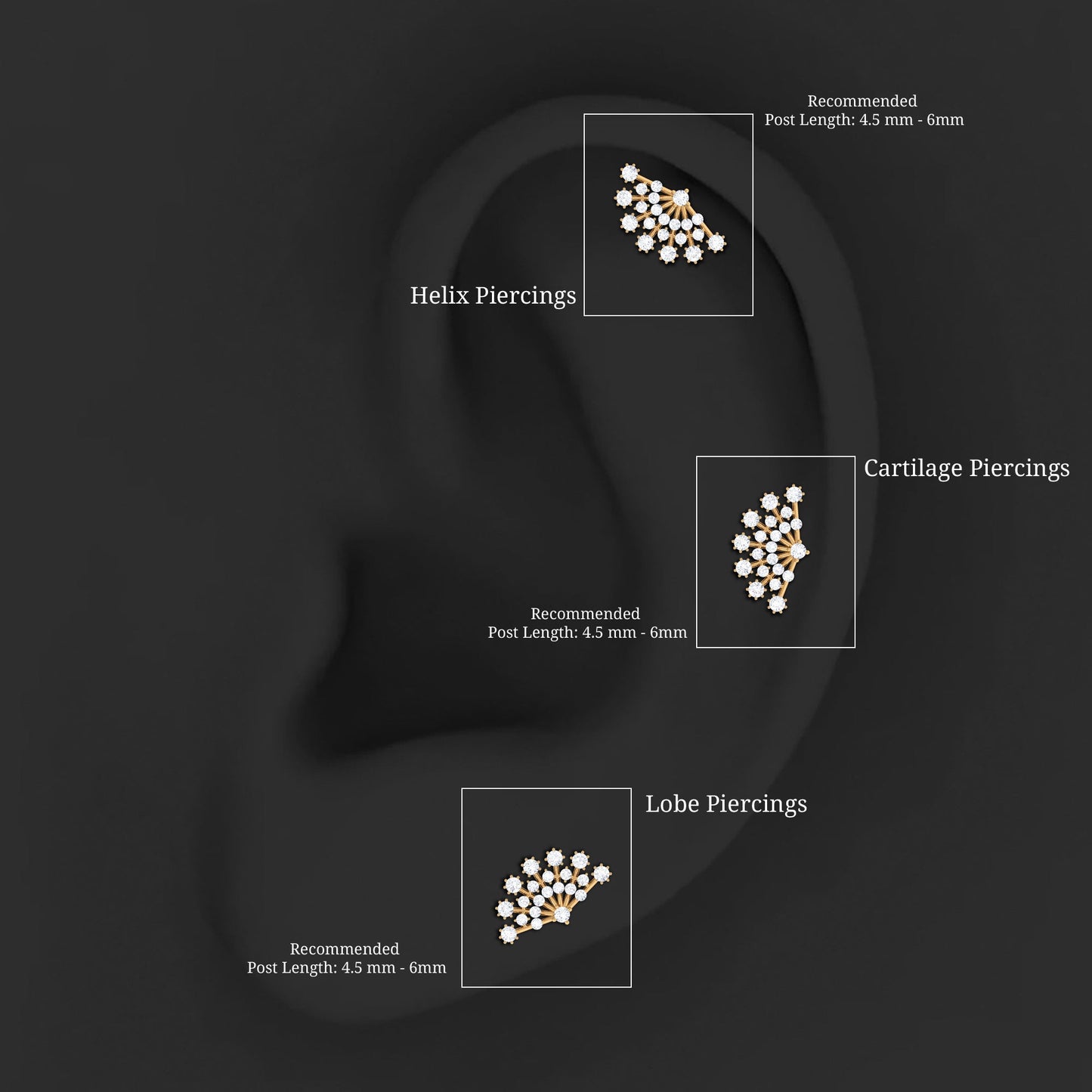 Unique Diamond Fan Cartilage Earring for Women