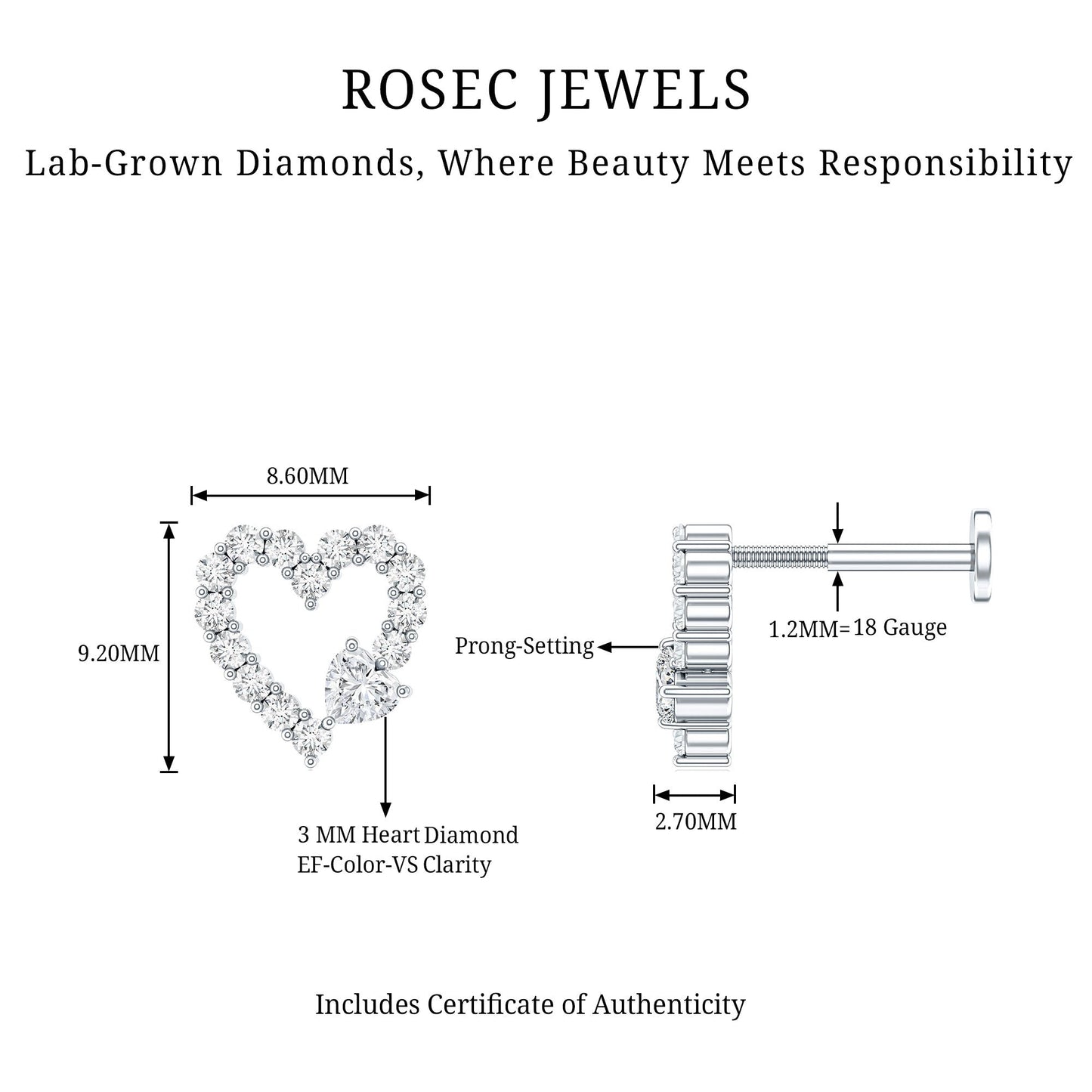 Diamond Heart Shape Cartilage Earring