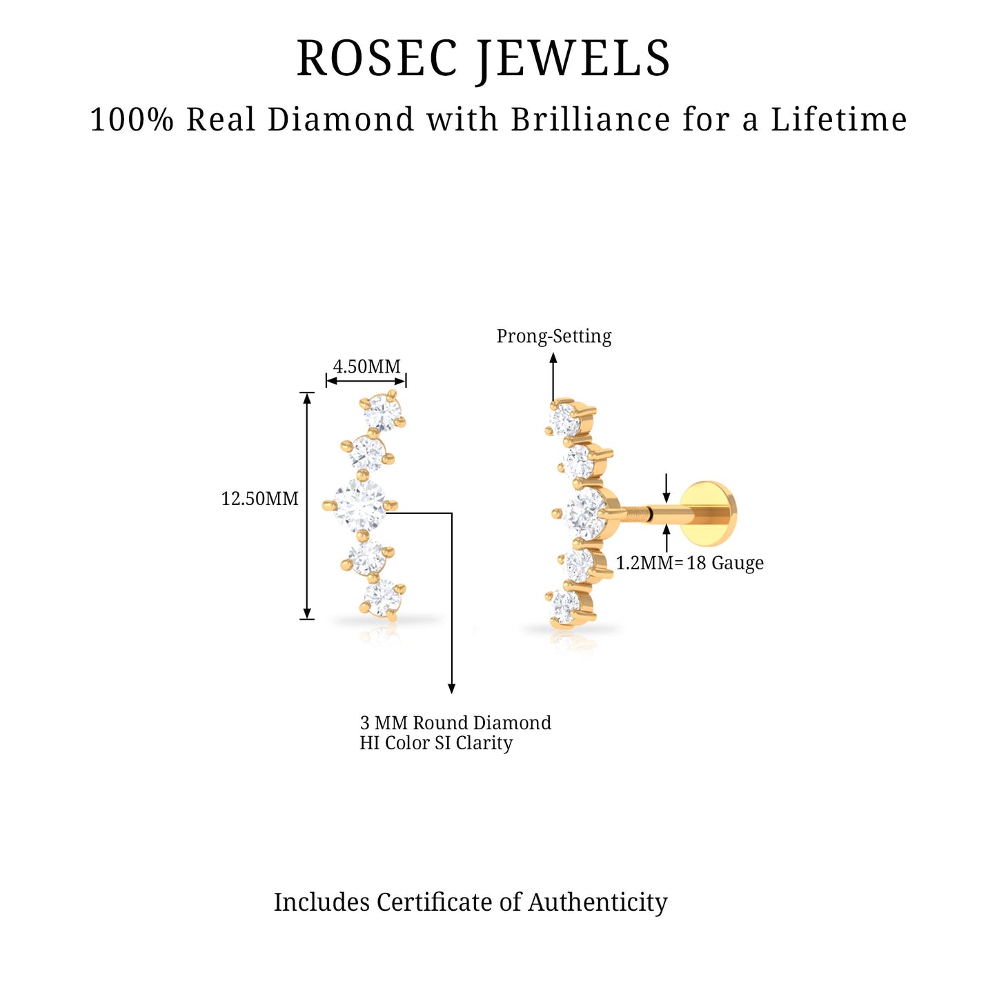 Graduated Style Diamond Crawler Earring for Women