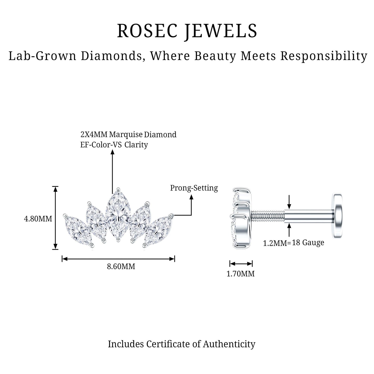 Certified Marquise Cut Diamond Helix Earring for Women