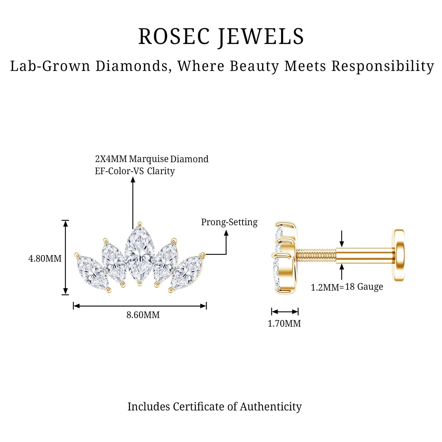 Certified Marquise Cut Diamond Helix Earring for Women