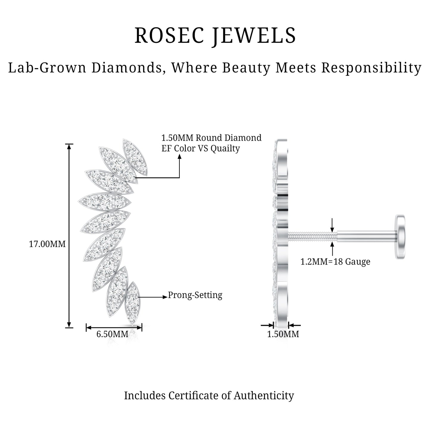 Diamond Wing Crawler Earring for Helix Piercing