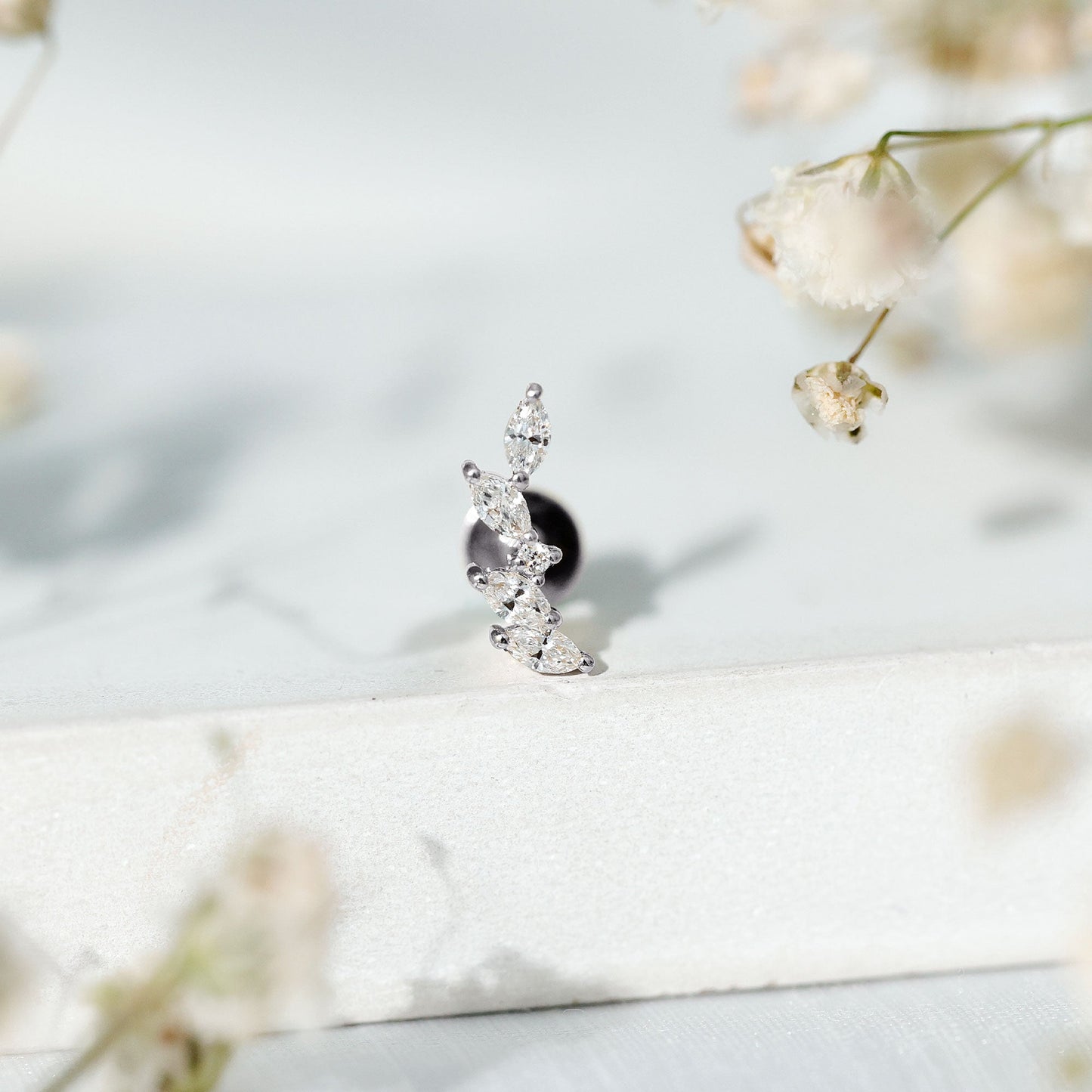 Marquise Shape Diamond Leaf Crawler Helix Earring