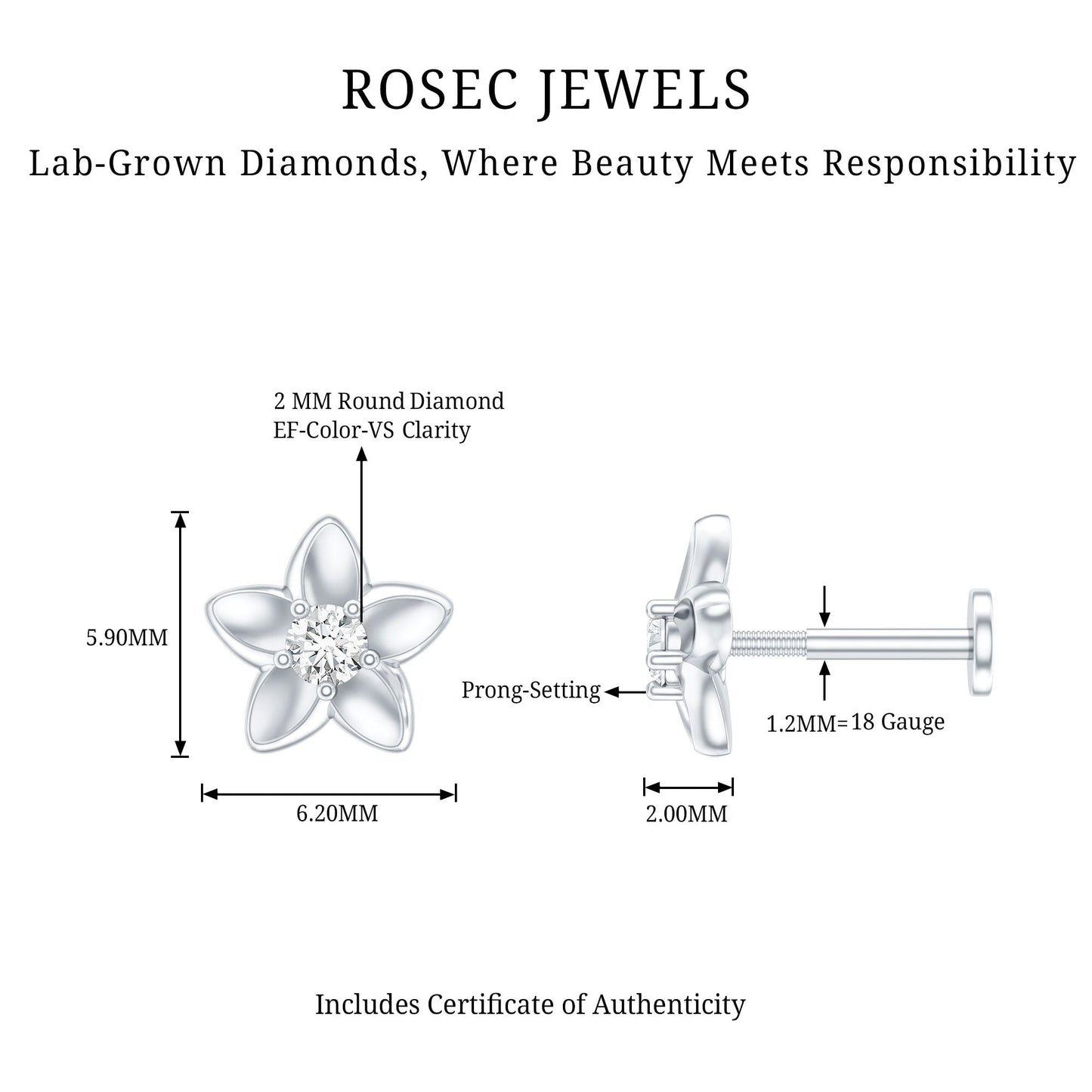 Nature Inspired Diamond Earring for Conch Piercing