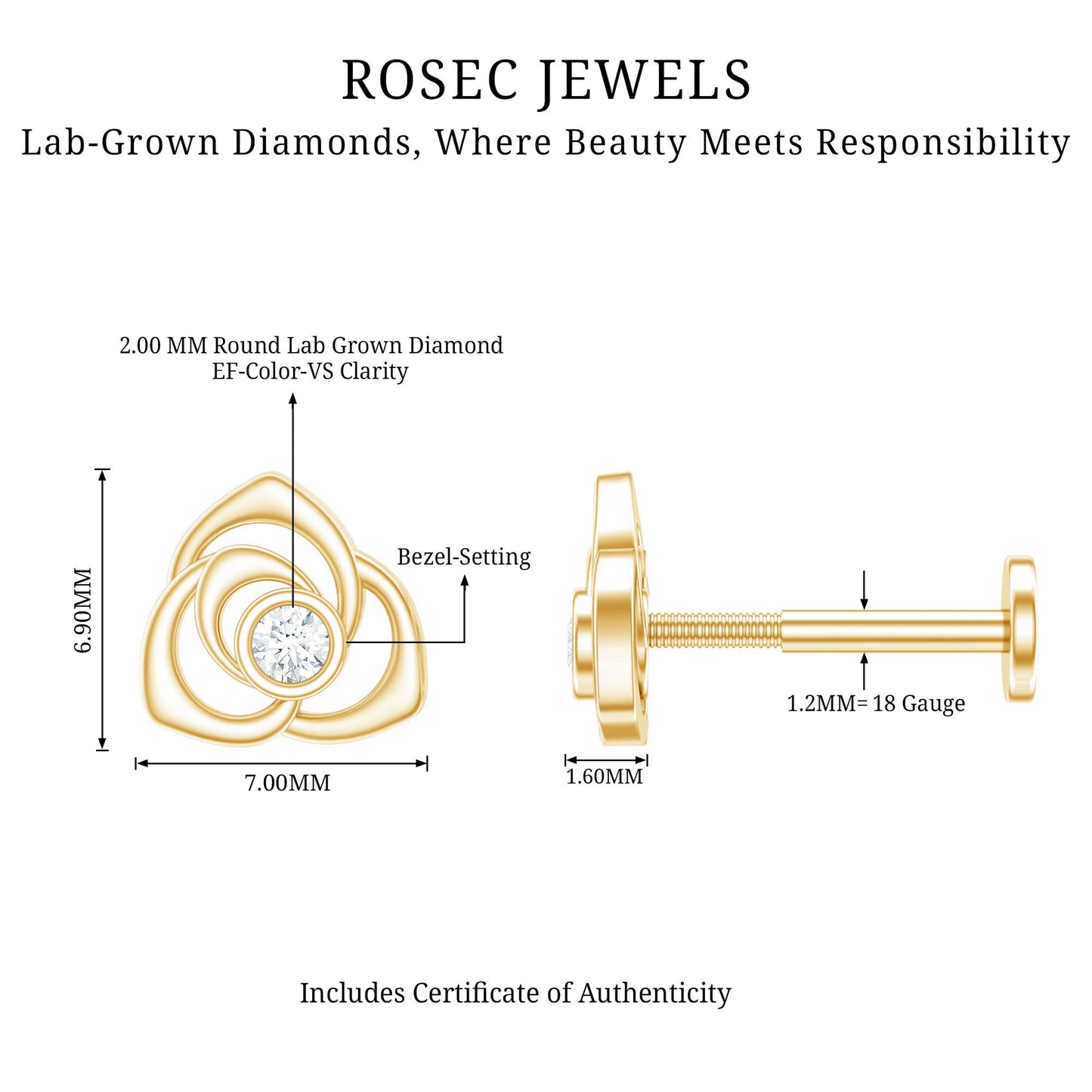 Nature Inspired Diamond Floral Earring for Cartilage Piercing