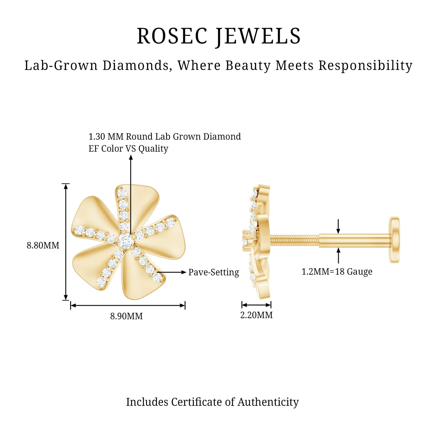Modern Diamond Flower Earring for Helix Piercing