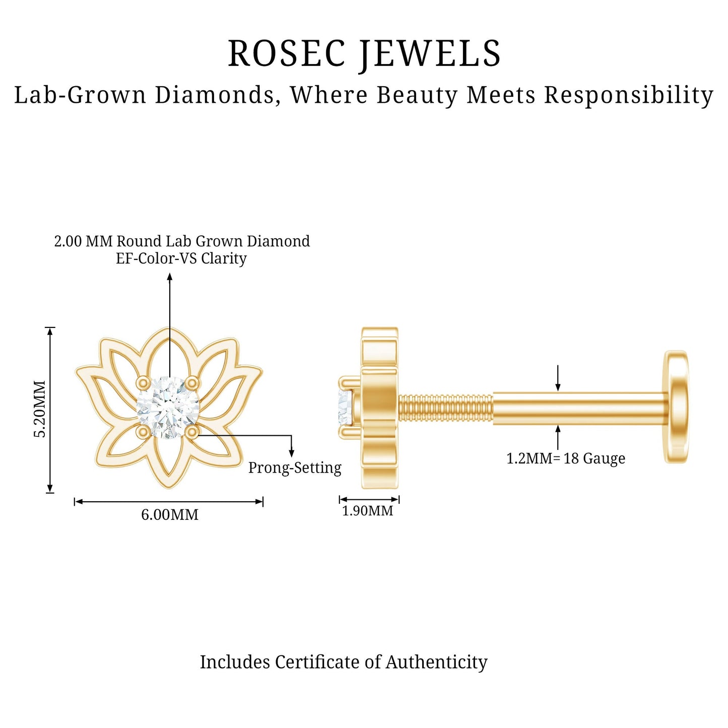 Nature Inspired Diamond Lotus Earring for Helix Piercing