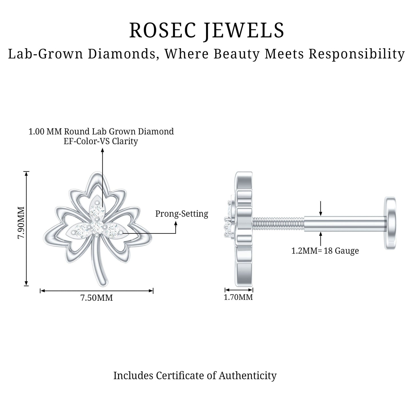 Diamond Nature Inspired Earring for Helix Piercing