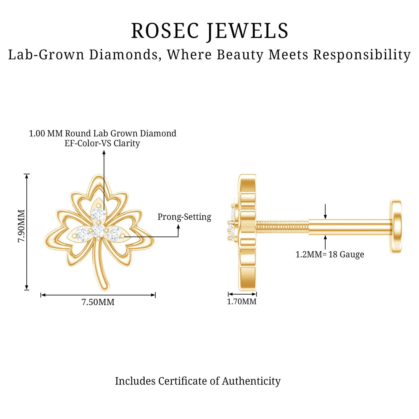 Diamond Nature Inspired Earring for Helix Piercing