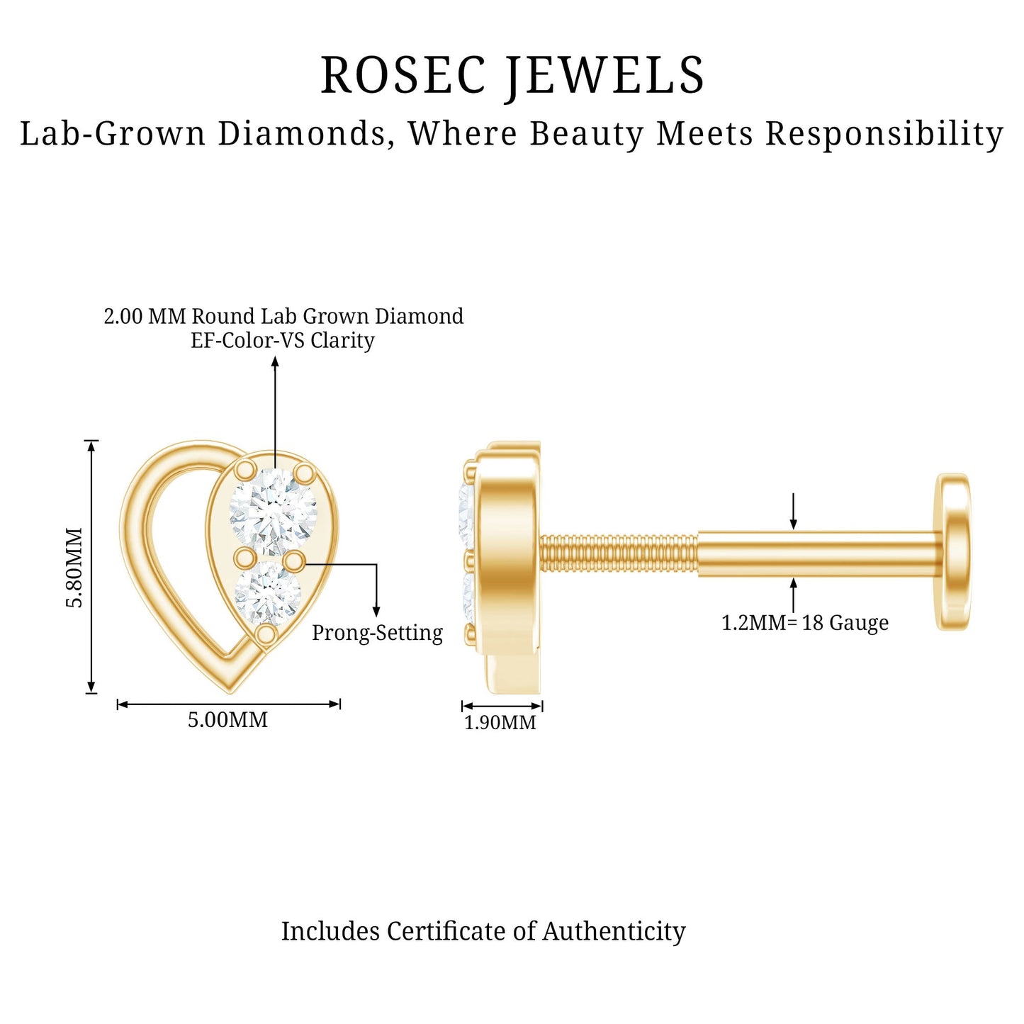Diamond Heart Earring for Conch Piercing