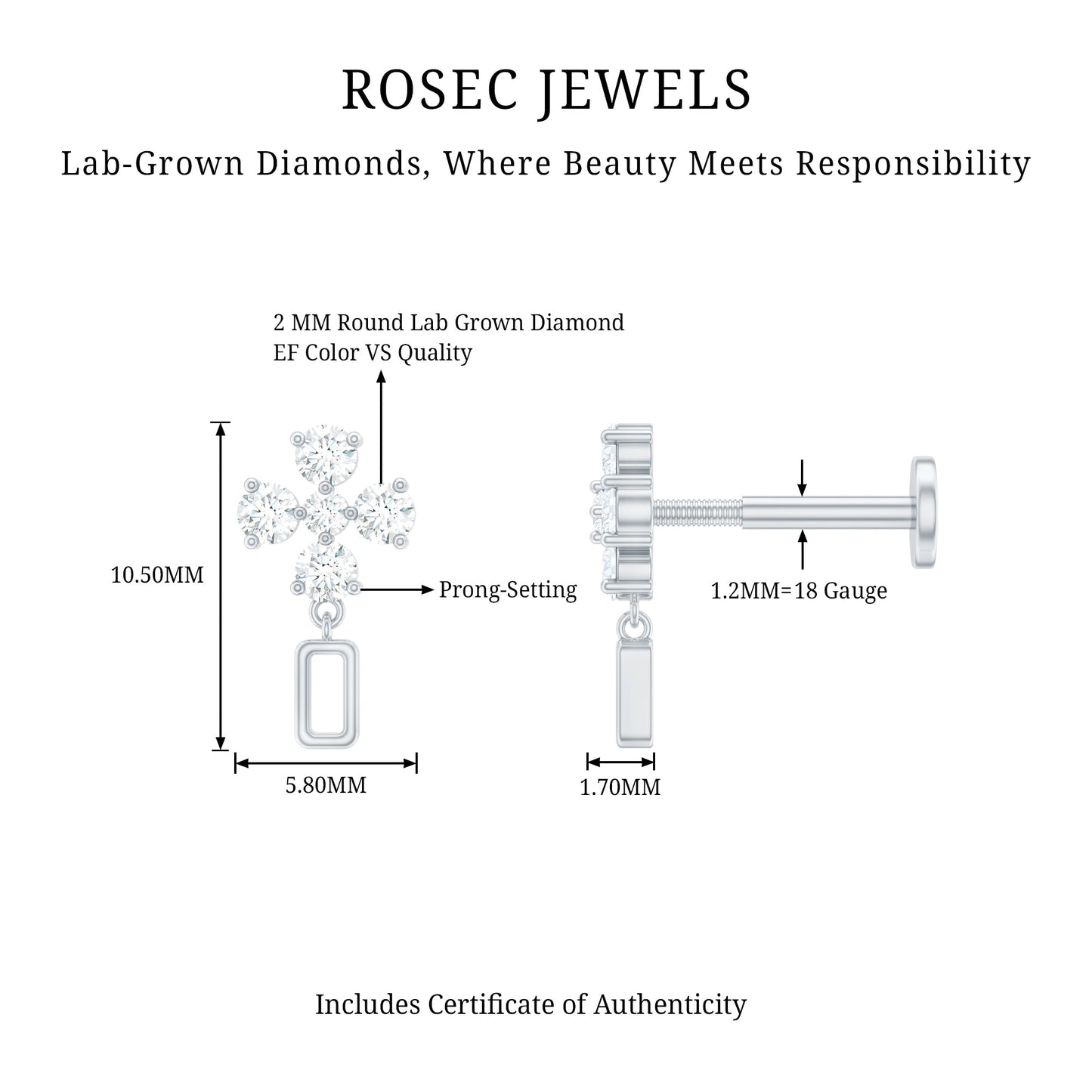 Simple Diamond Drop Earring for Helix Piercing