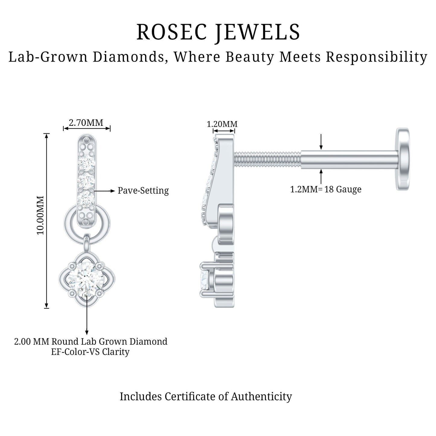 Minimalist Diamond Drop Earring for Cartilage Piercing