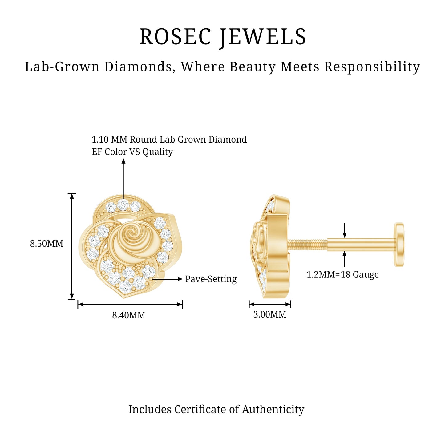 Certified Diamond Floral Earring for Helix Piercing