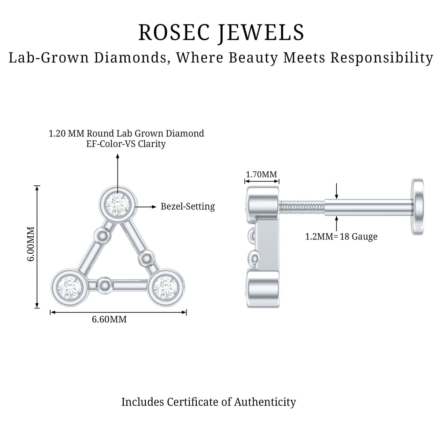 Diamond Open Triangle Earring for Conch Piercing