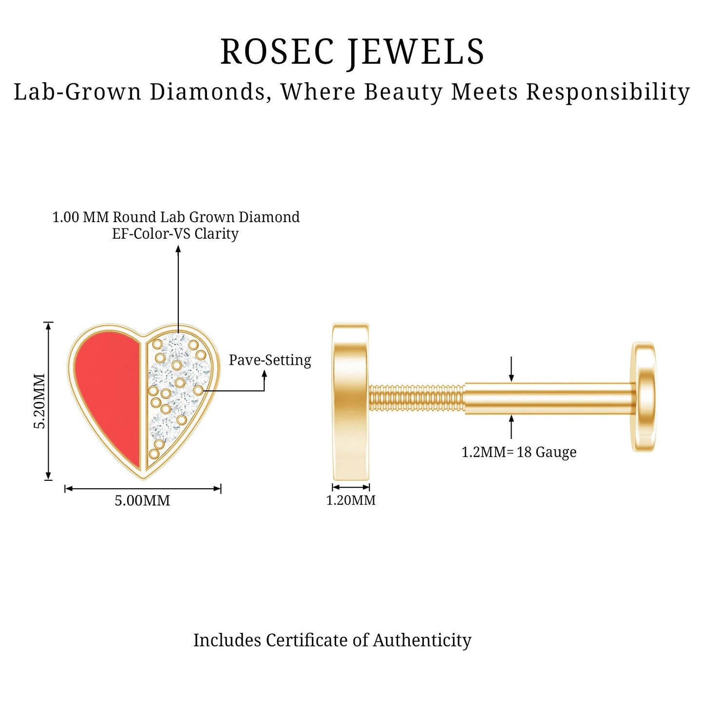 Cute Diamond Heart Earring with Red Enamel