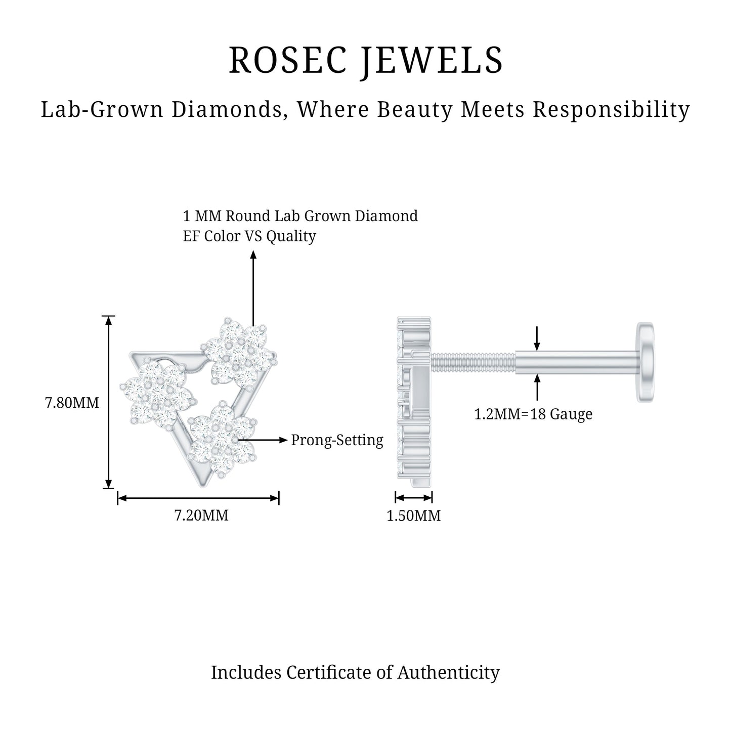 Diamond Triangle Earring for Helix Piercing
