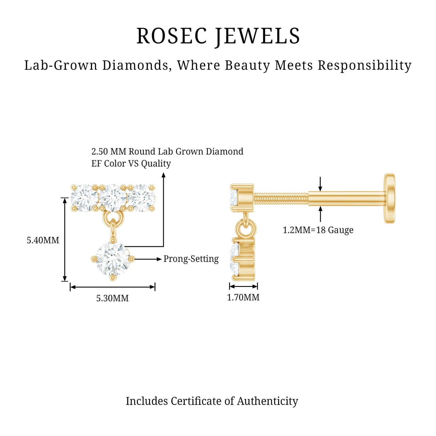 Womens Diamond Drop Earring for Helix Piercing