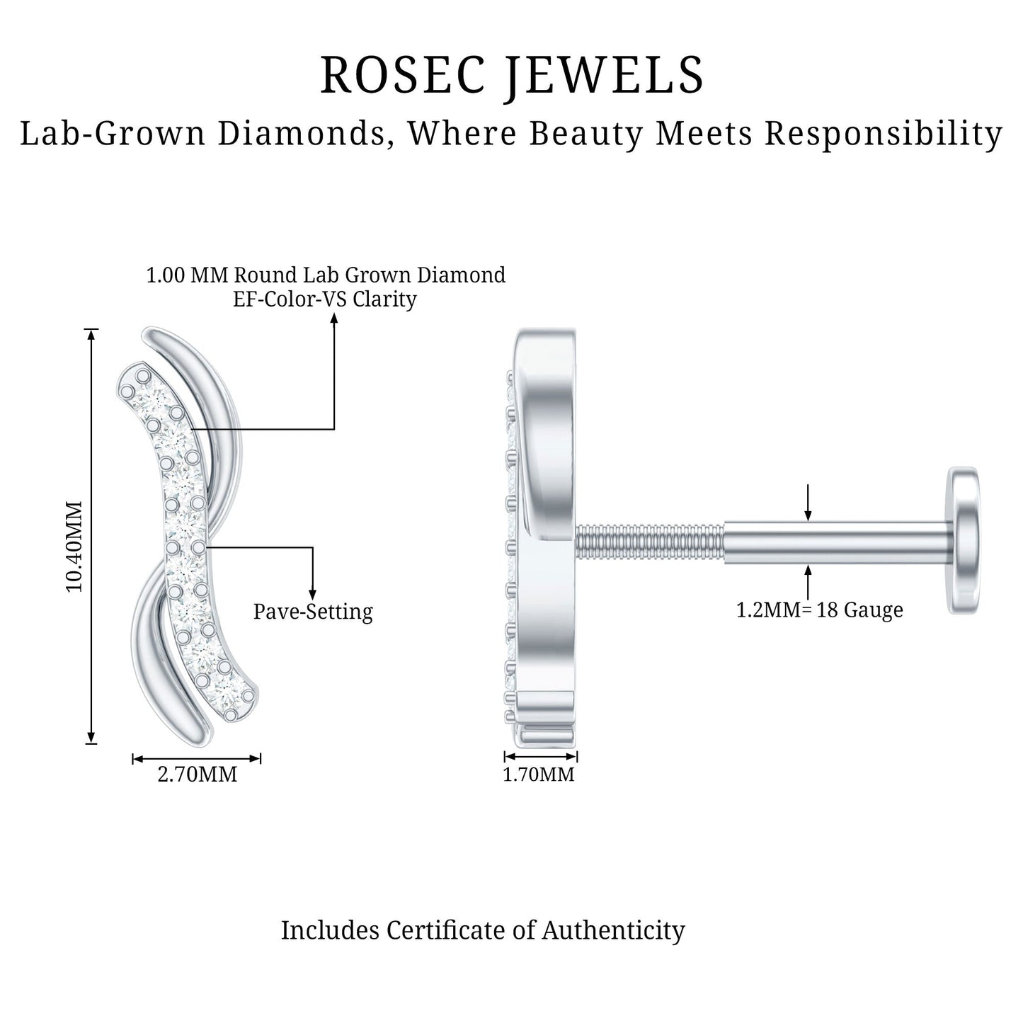 Diamond Wave Helix Piercing Earring
