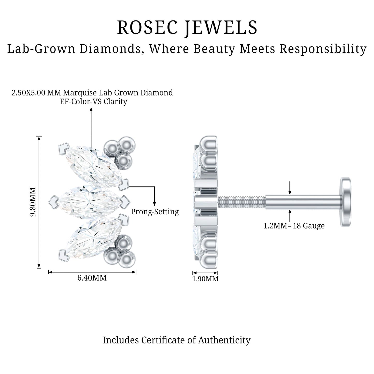 Marquise Diamond 3 Stone Crawler Earring