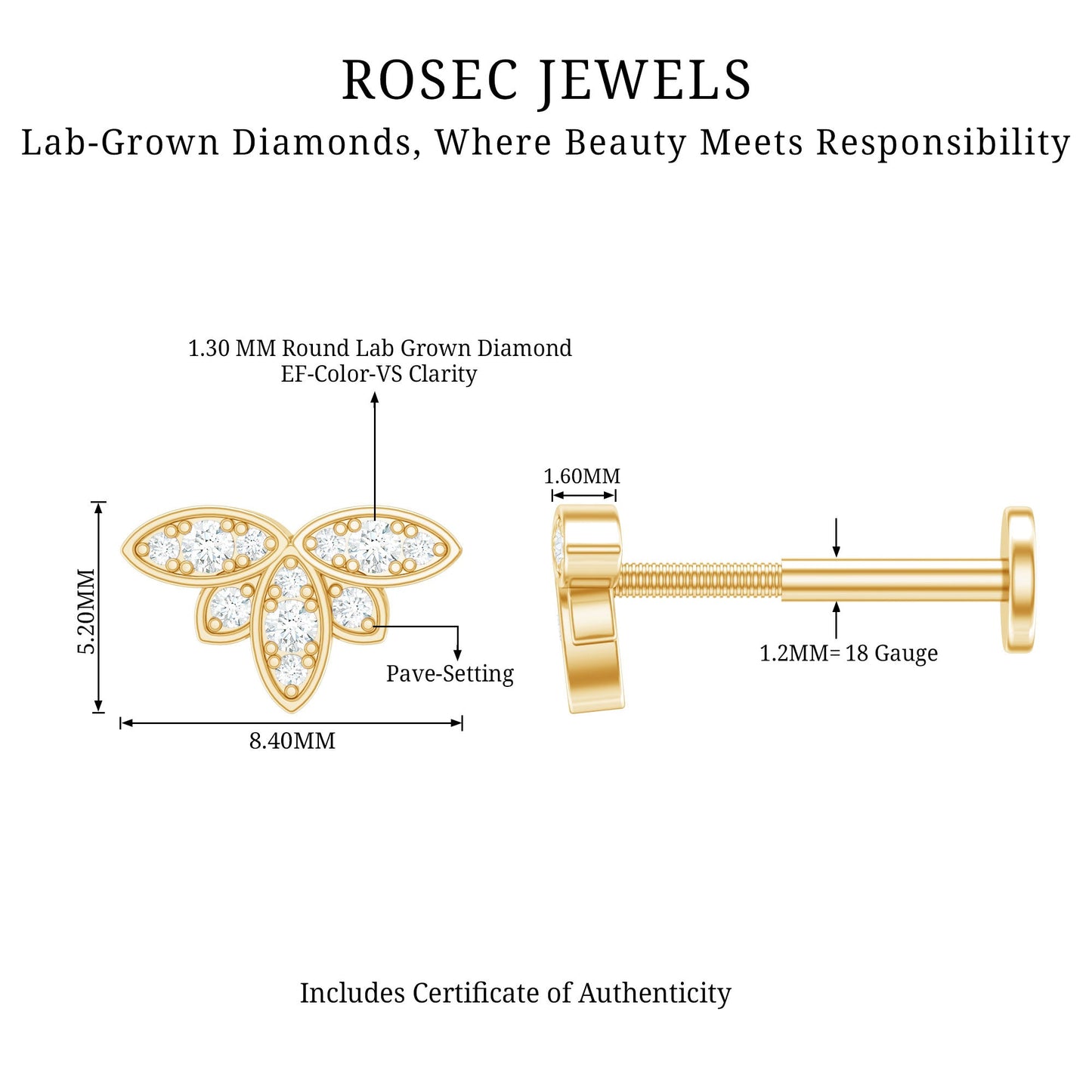 Diamond Flower Earring for Second Lobe Piercing