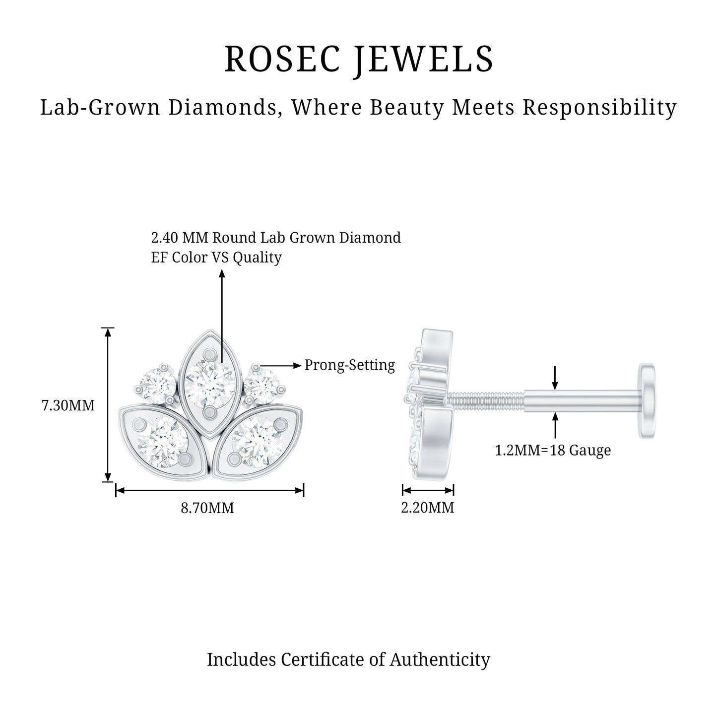 Diamond Lotus Earring for Cartilage Piercing