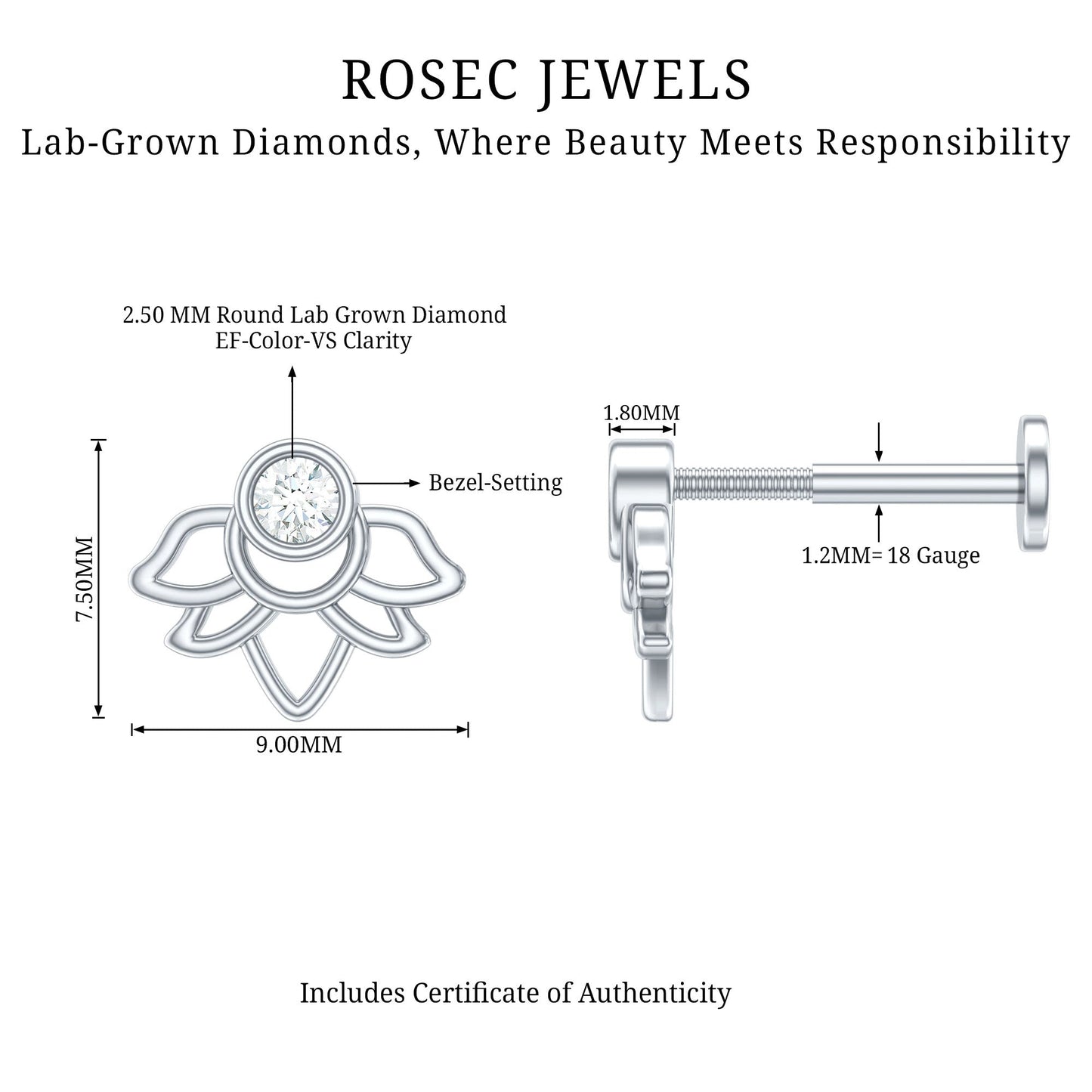 Diamond Lotus Earring for Helix Piercing
