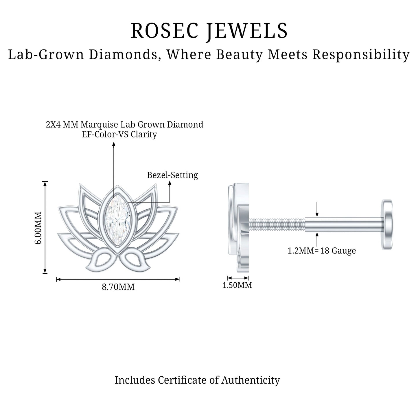 Marquise Diamond Lotus Cartilage Earring for Her