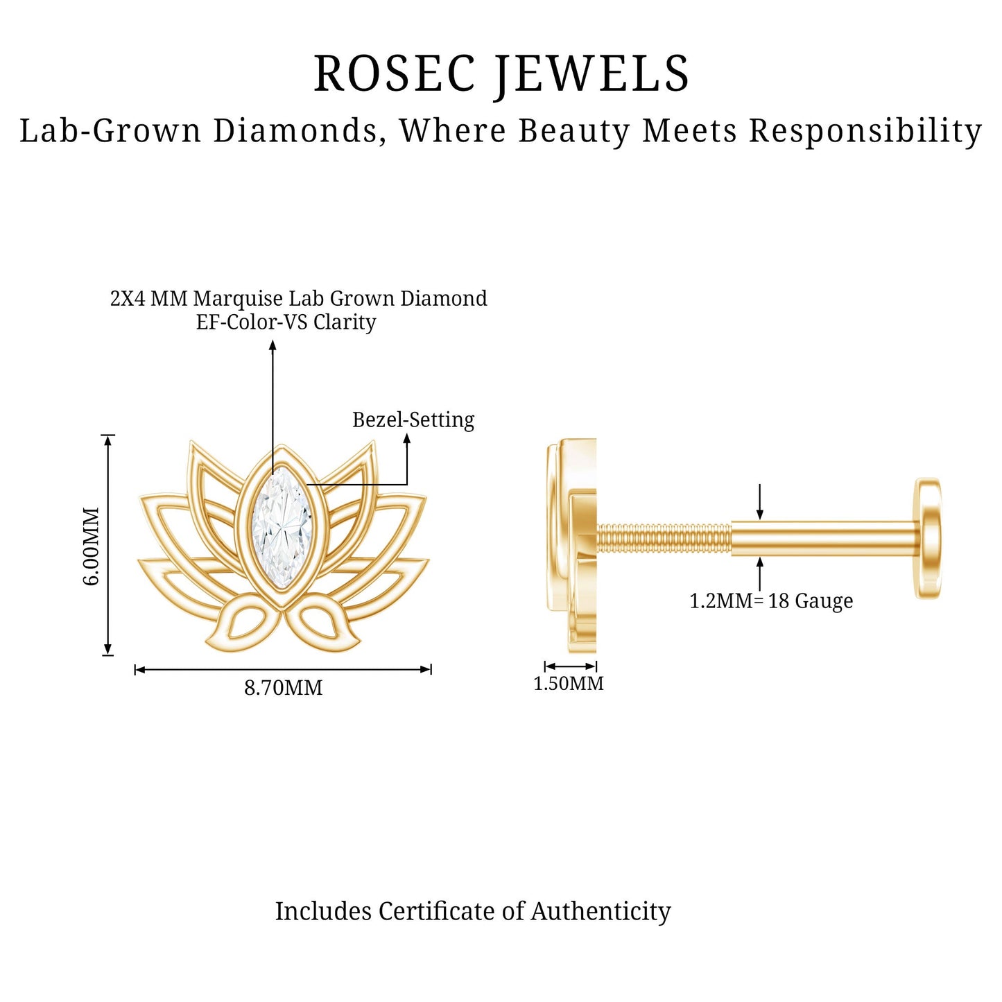 Marquise Diamond Lotus Cartilage Earring for Her