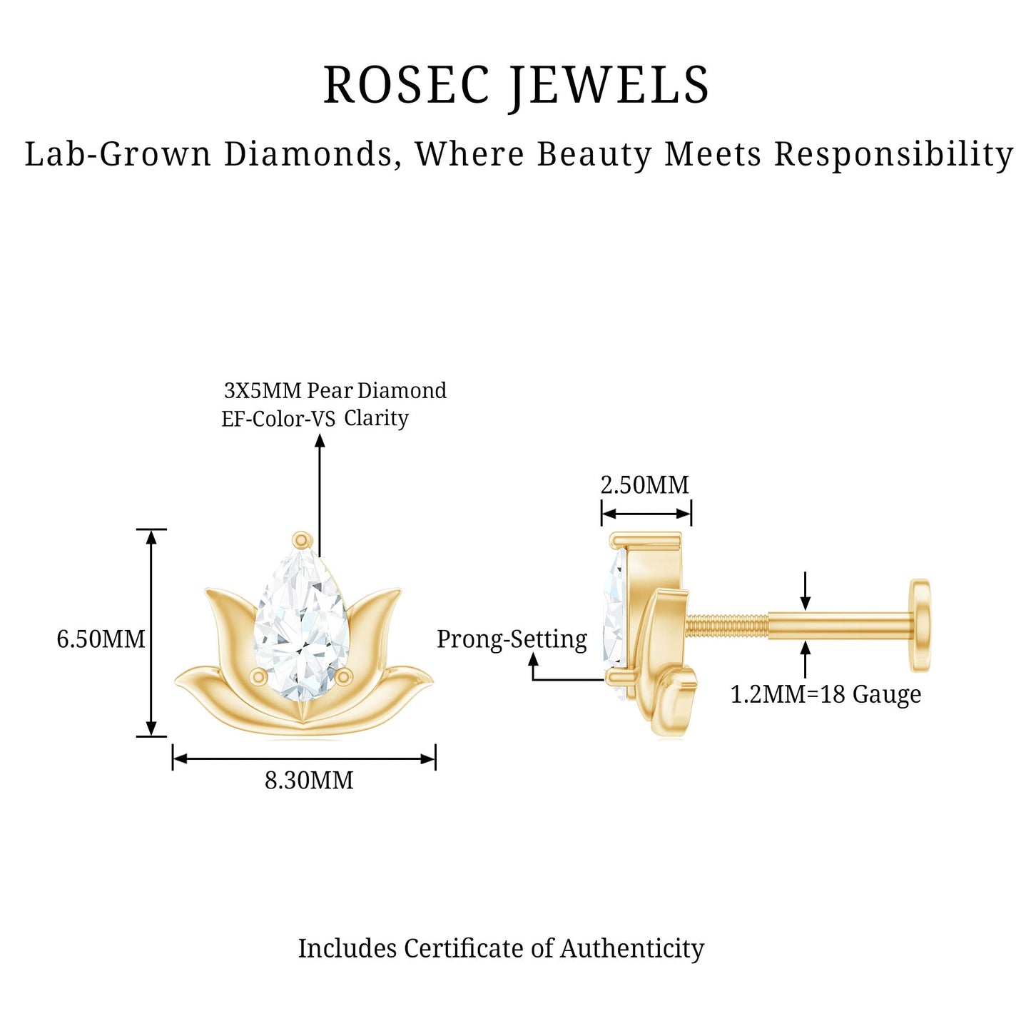 Pear Shape Diamond Lotus Cartilage Earring